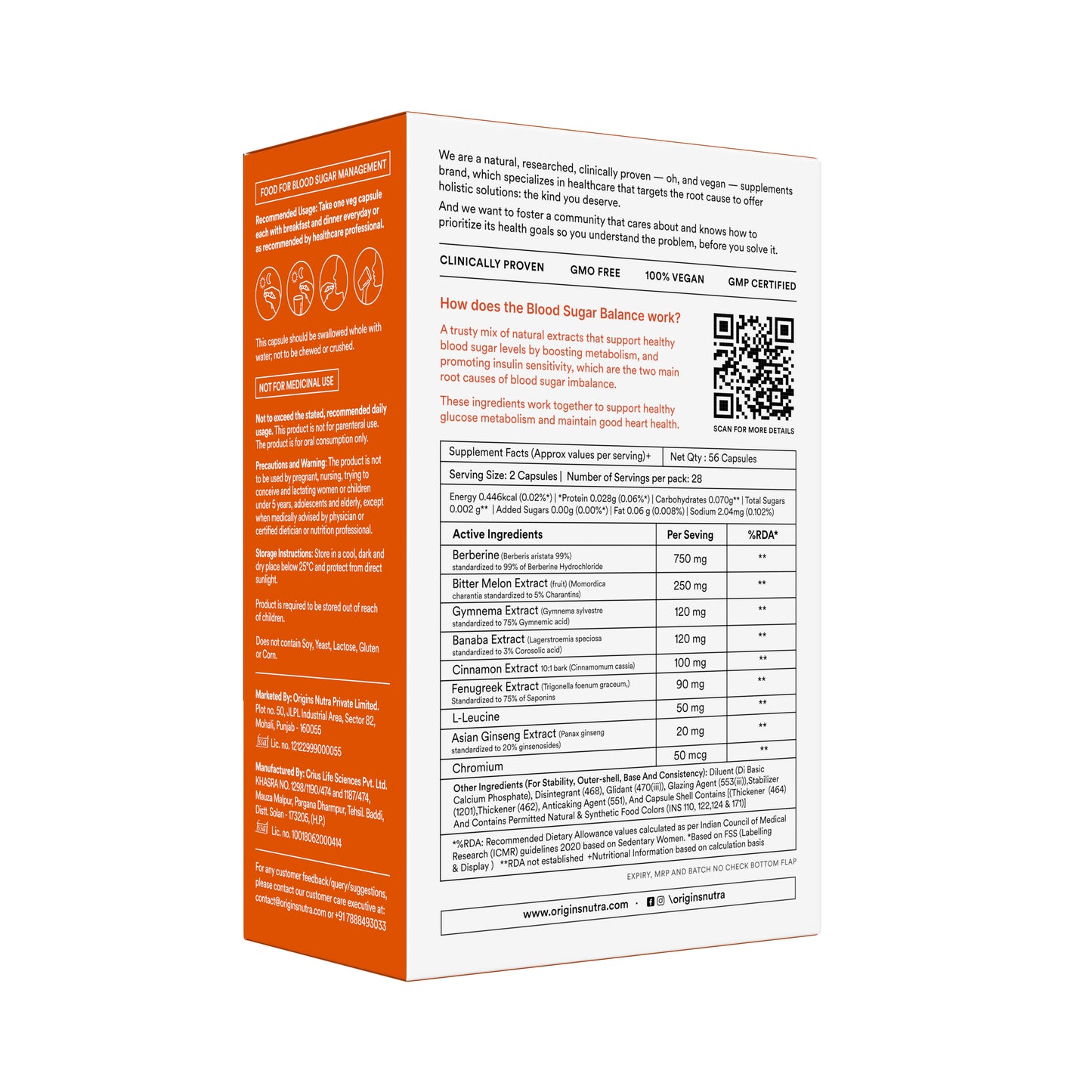 Origins Nutra Blood Sugar Balance Capsules | Helps in Blood Sugar Level Balance, Aids in Insulin Sensitivity | Gymnema Extract & L-Leucine |GMP Certified | For Men & Women | 56 Capsules Pack of 2