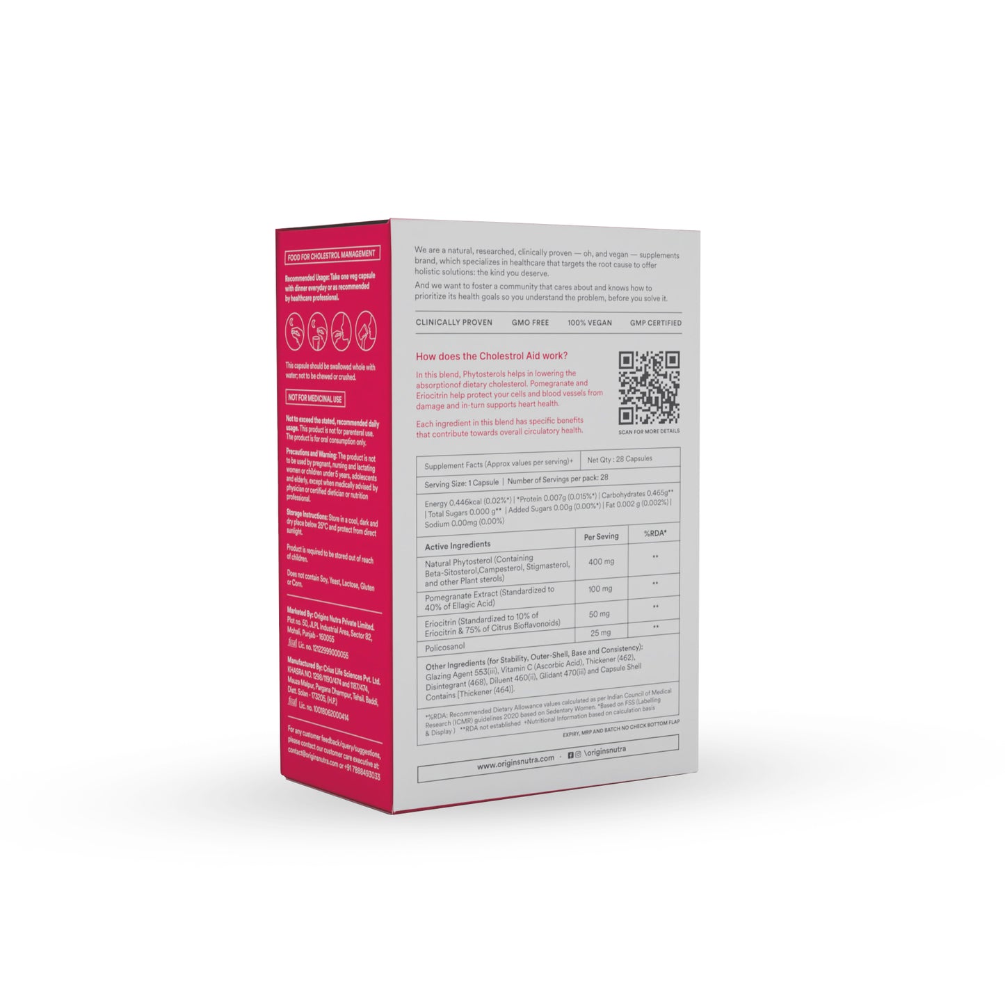 Origins Nutra Cholesterol Aid |Cholesterol Balance, Helps Reduce LDL, Boosts HDL |Plantsterols, Pomegranate Extract, Eriocitrin, Policosonal | Vegan-Friendly|GMP Certified|For Men & Women|28 Veg Capsules