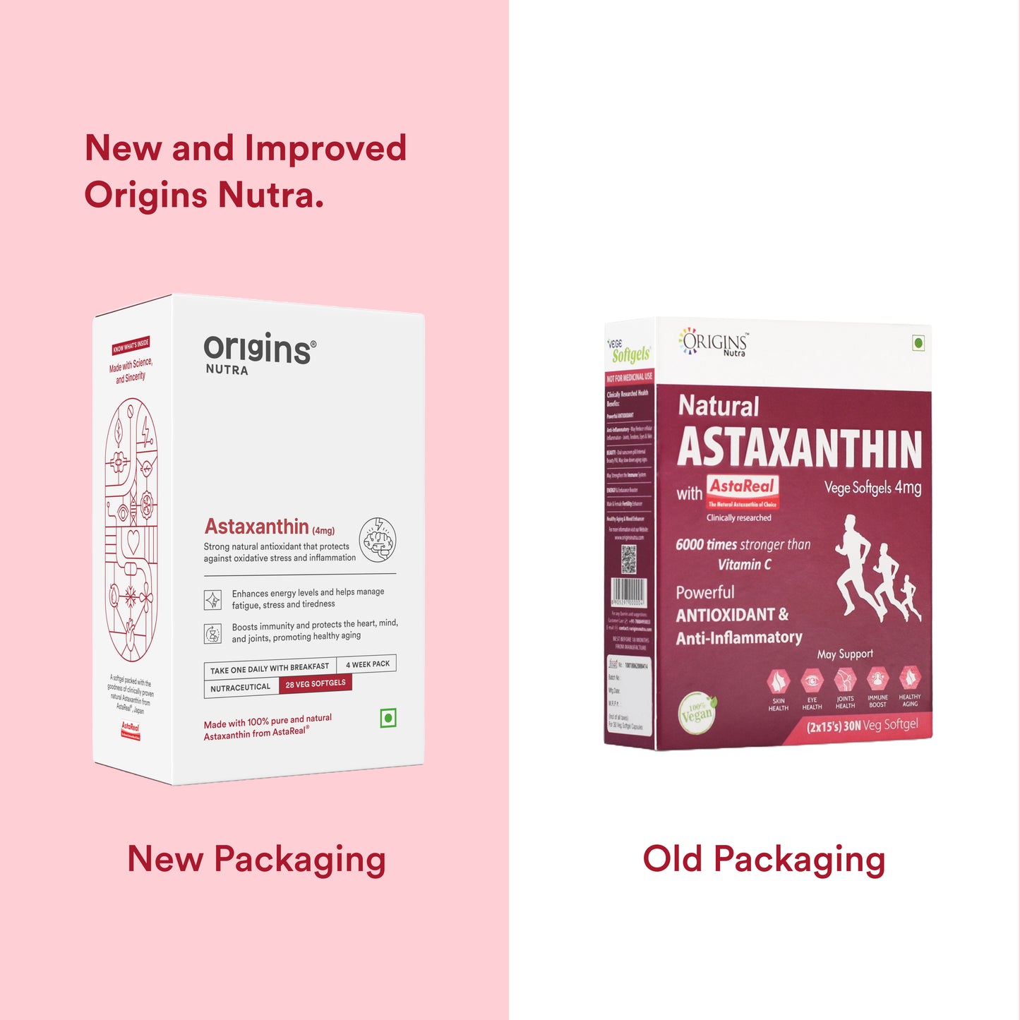 Origins Nutra Astaxanthin | Super Antioxidant, UV Protection, Heart, Skin & Eye Health, Joint Support | AstaReal® | GMP Certified| Non-GMO | For Men & Women| 28 Veg Softgel | Pack of 3 4 Weeks
