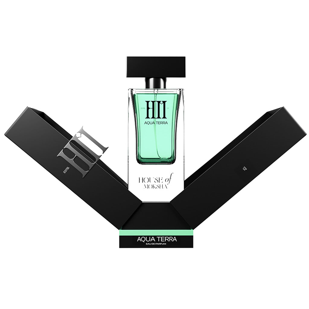 House of Moksha Aqua Terra Eau De Parfum - 70ml Unisex Perfume with Mint, Lavender, Rosemary and Oakmoss Notes, Anchored by Cedarwood and Sandalwood for a Fresh Aquatic-Woody Finish