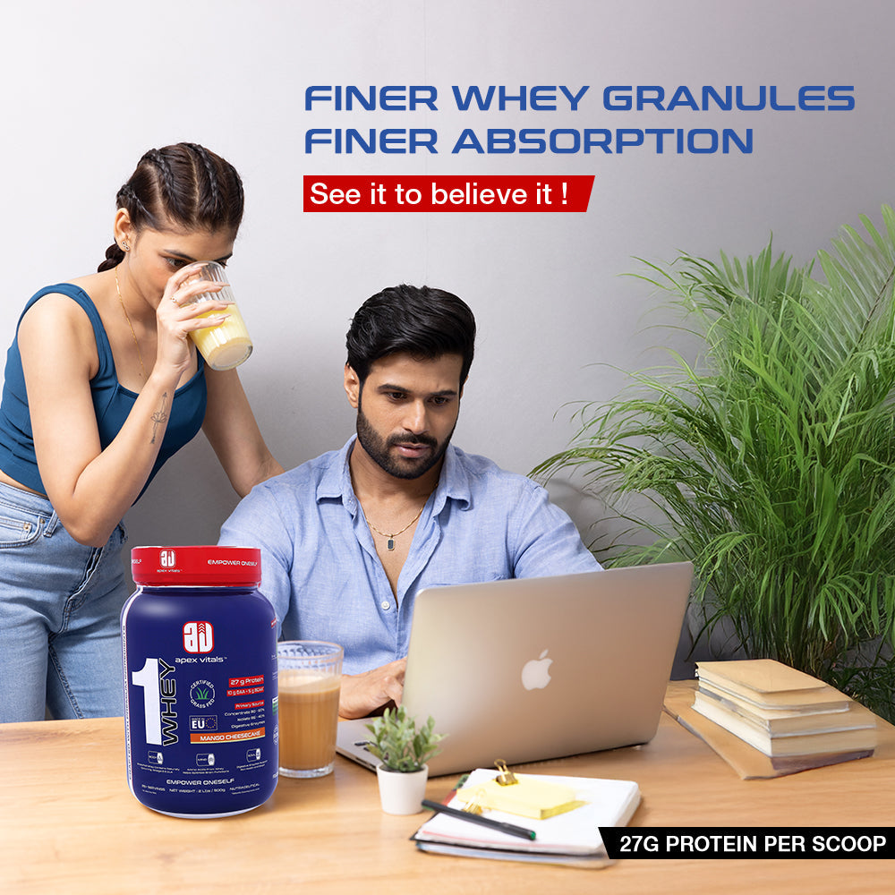 Apex Vitals 1 Whey - Grass-Fed Whey | 27g Protein, 10g EAA, 5g BCAA | Concentrate 80-60%, Isolate 86-40%, Digestive Enzymes | FDA, EFSA & FSSAI Certified|Mango Cheesecake - 2lbs, Shakers, Samples