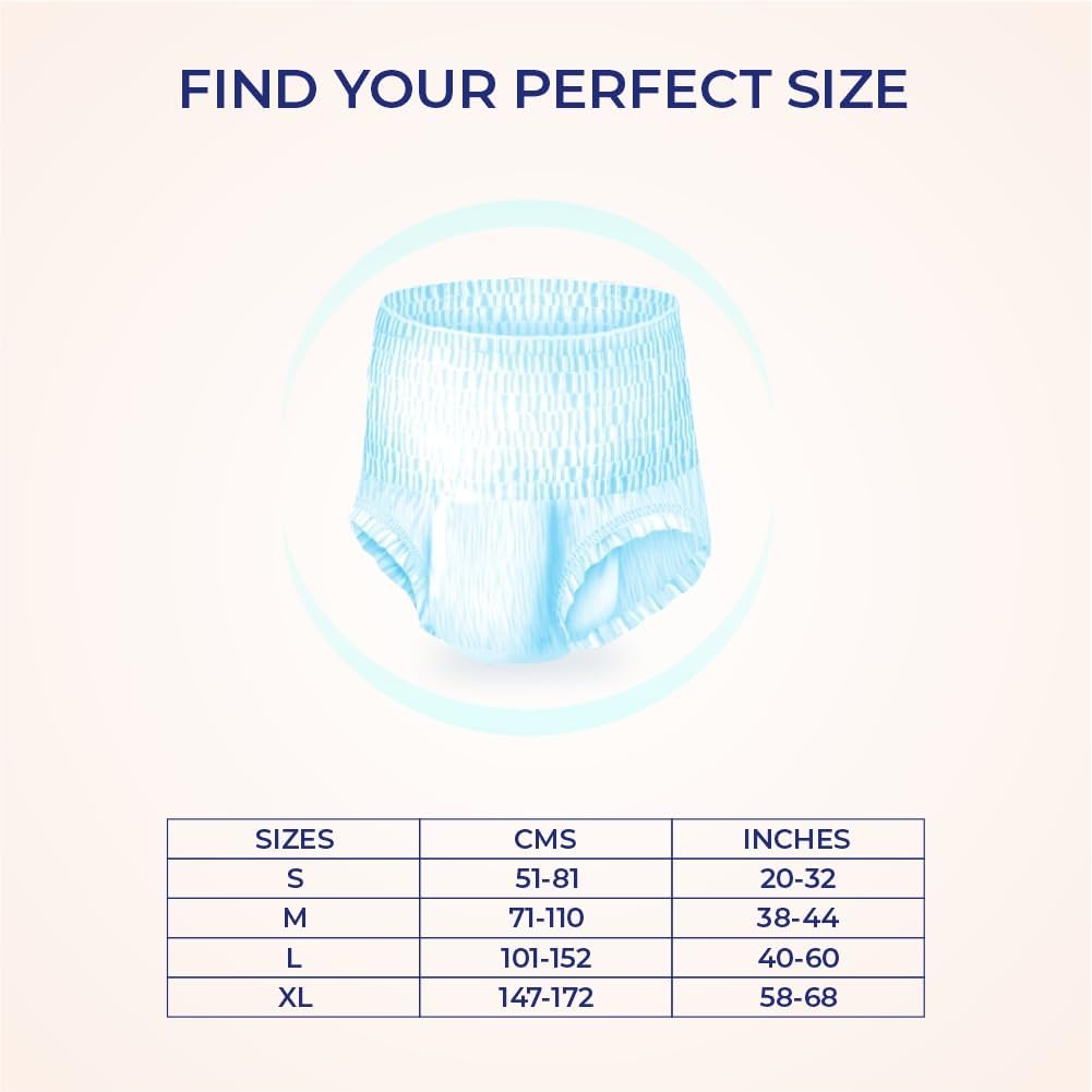 MediSORB Adult Diaper Pants | Large (L) |Waist 101-512 cm (40-60 inches) |High Absorbency -15 Hrs |Rash-Free |Leakproof |Breathable |Odourless |Elastic Waist |For Men & Women | 100 Units, Pack of 10
