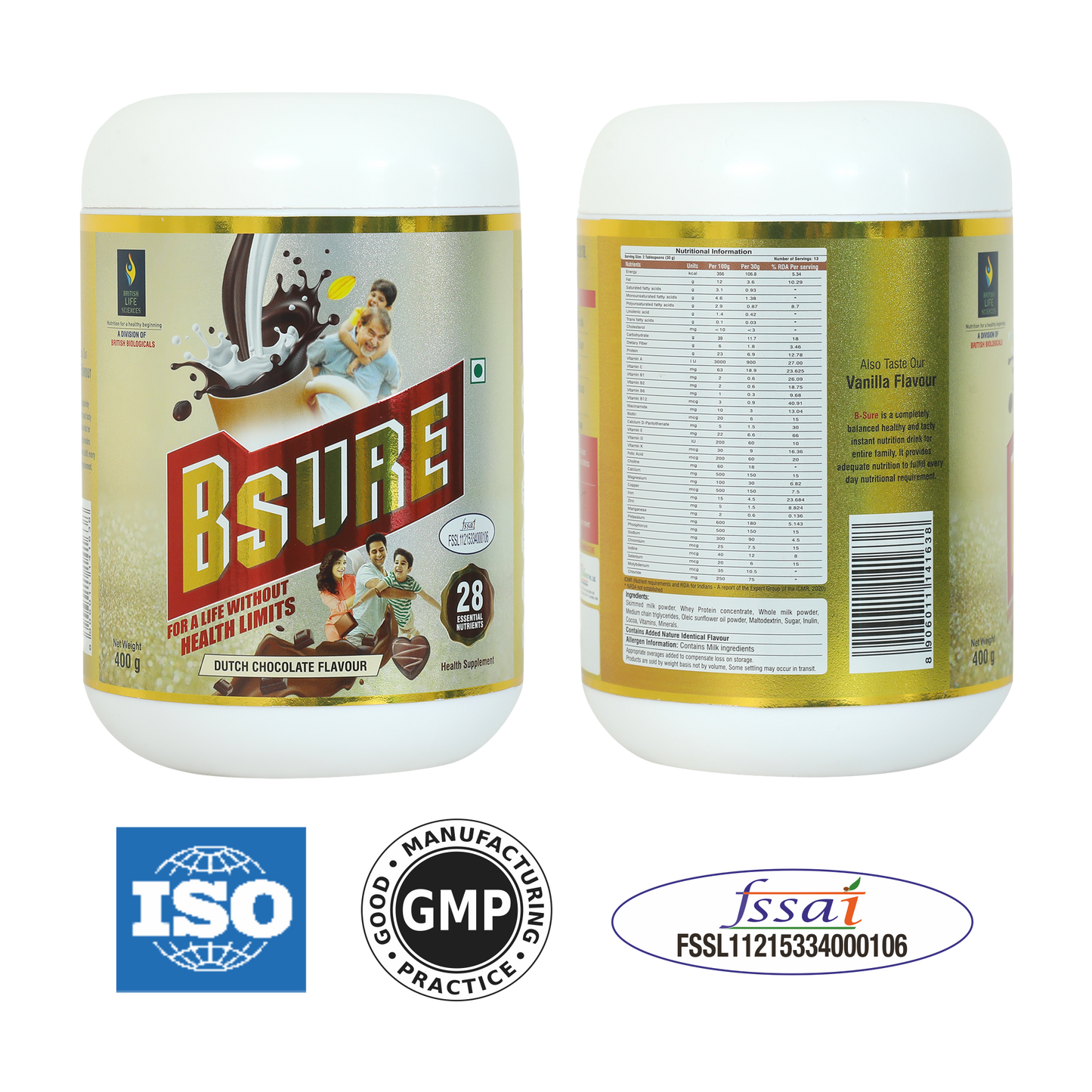 Bsure - For a Life Without Health Limits | Complete balanced Nutritional supplement | Immune Booster| with 3 Vital Oxidants | Delicious Dutch Chocolate Flavour |400 g (Pack of 2)