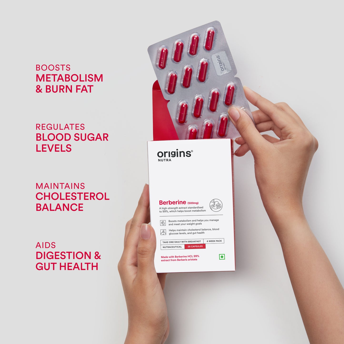 Origins Nutra Berberine |Boost Metabolism & Energy Levels, Help Manage Blood Sugar |Berberine |GMP Certified | For Men & Women | 28 Veg Capsules