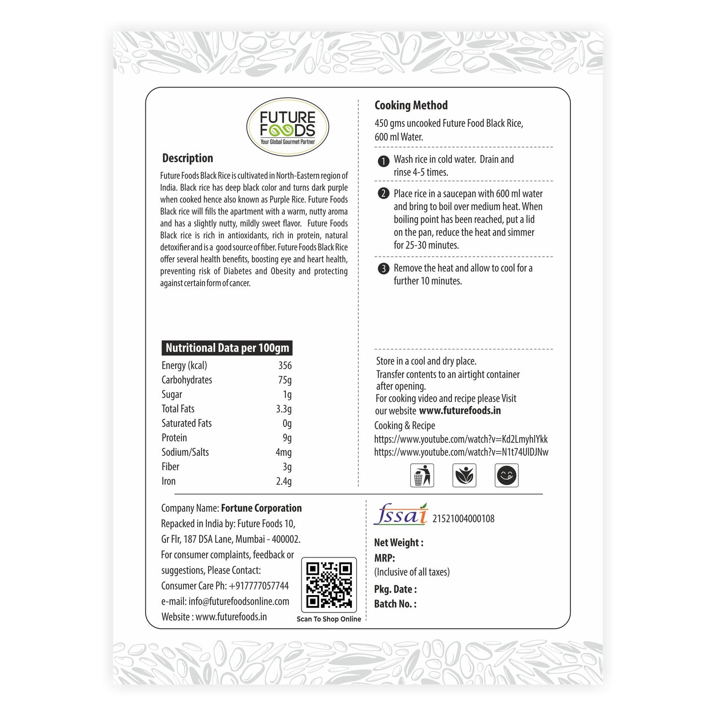 Future Foods Black Rice | Protein Rich | Rich in Antioxidants | All Natural | Aromatic & Unpolished | Natural Detoxifier & Fiber Source | Prevents the Risk of Diabetes & Obesity | 450g