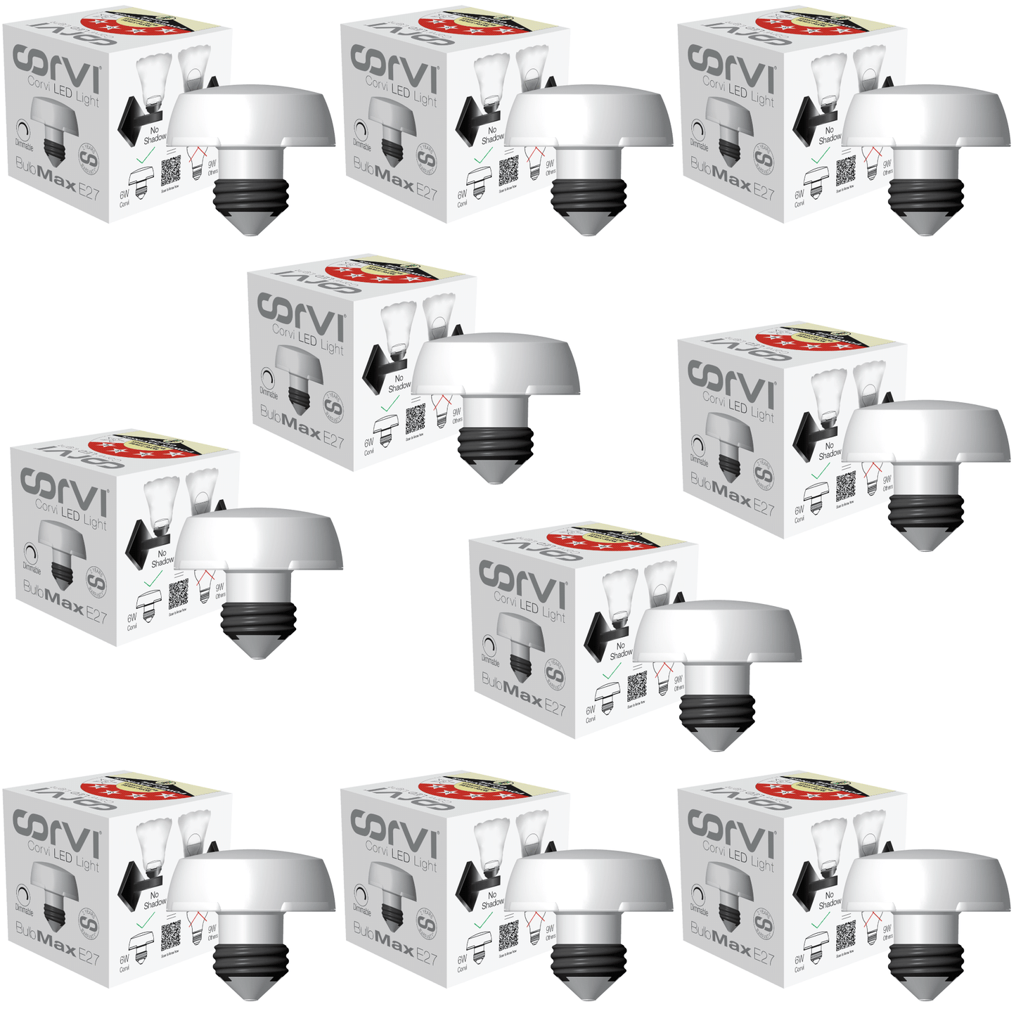 CORVI LED Bulb | 9 Watts illumination using 6 Watts power| Industry’s Best 4 star Rated Energy Saving LED Bulb | E27 Base, Compact, Non-Protruding, Dimmable | 4000K Easy White (Pack of 10)