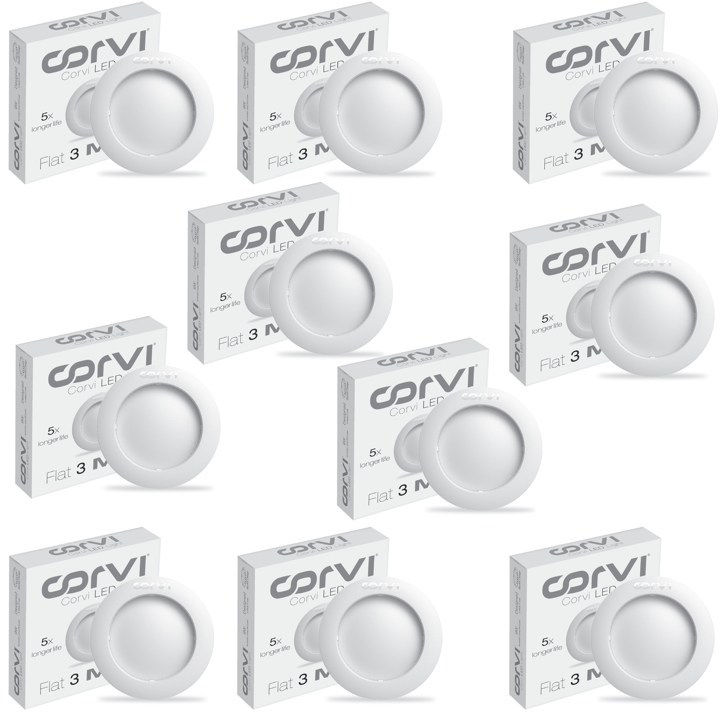 CORVI LED Flat3 6W Round Ceiling Light | Dimmable & Backlit | White 5700K | Slim Driverless LED Panel with Junction Box | Ideal for False Ceilings & Home Use (Pack of 10)