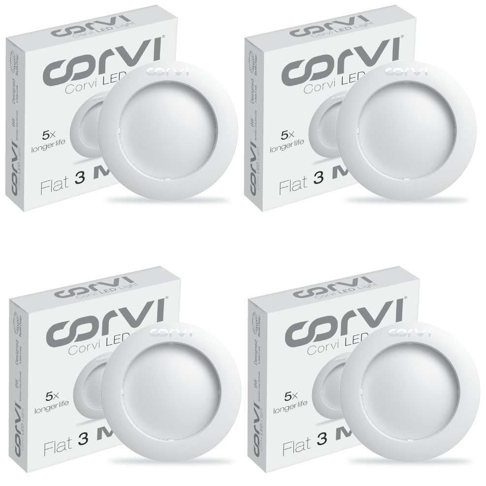 CORVI LED Flat3 6W Round Ceiling Light | Dimmable & Backlit | White 5700K | Slim Driverless LED Panel with Junction Box | Ideal for False Ceilings & Home Use (Pack of 4)