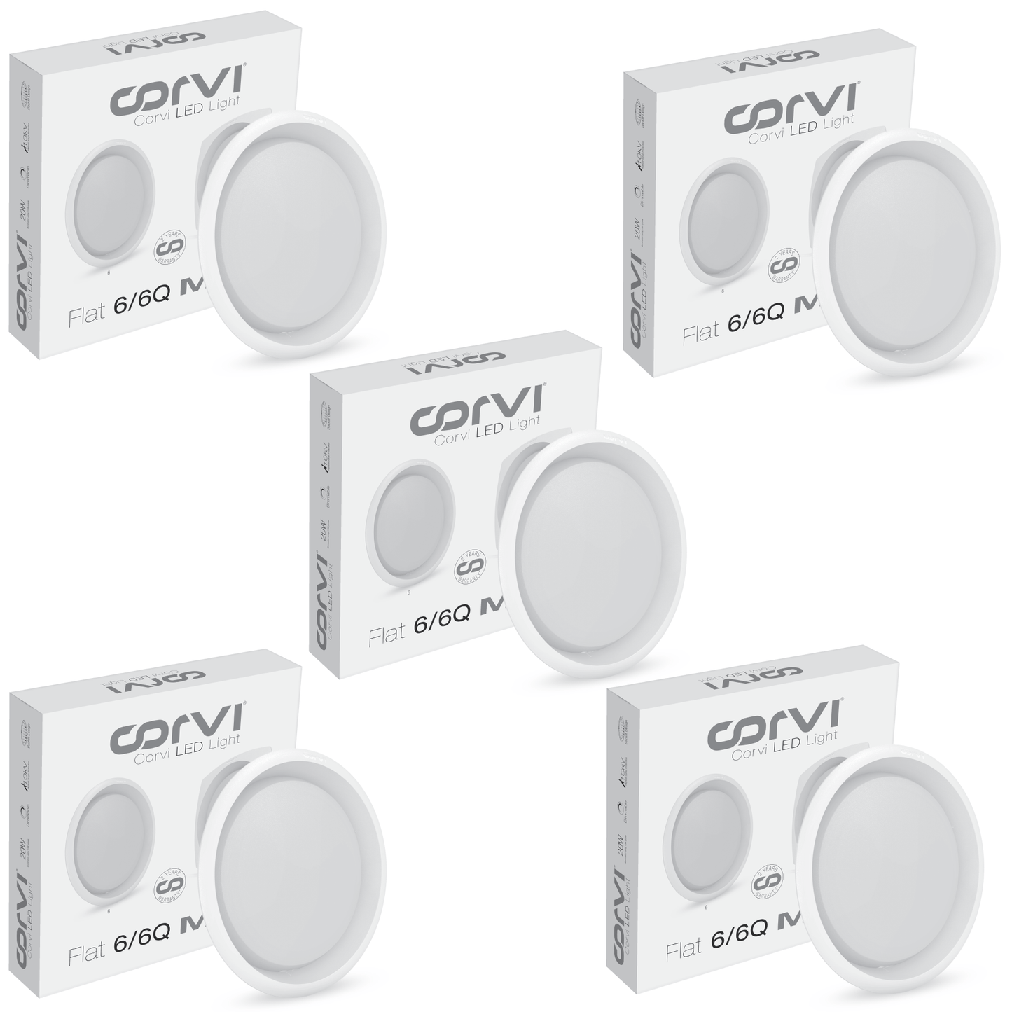CORVI LED Flat 6 Round 15W False Ceiling Light | Compact, Driverless & Dimmable with Backlit Design | Easy White 4000K for Home & Office (Pack of 5)