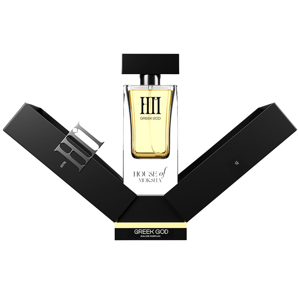 House of Moksha Greek God Eau De Parfum for Men - 70ml Perfume with Cinnamon, Saffron, Green Apple and Rich Tobacco Base for a Powerful Spicy-Woody Signature Scent