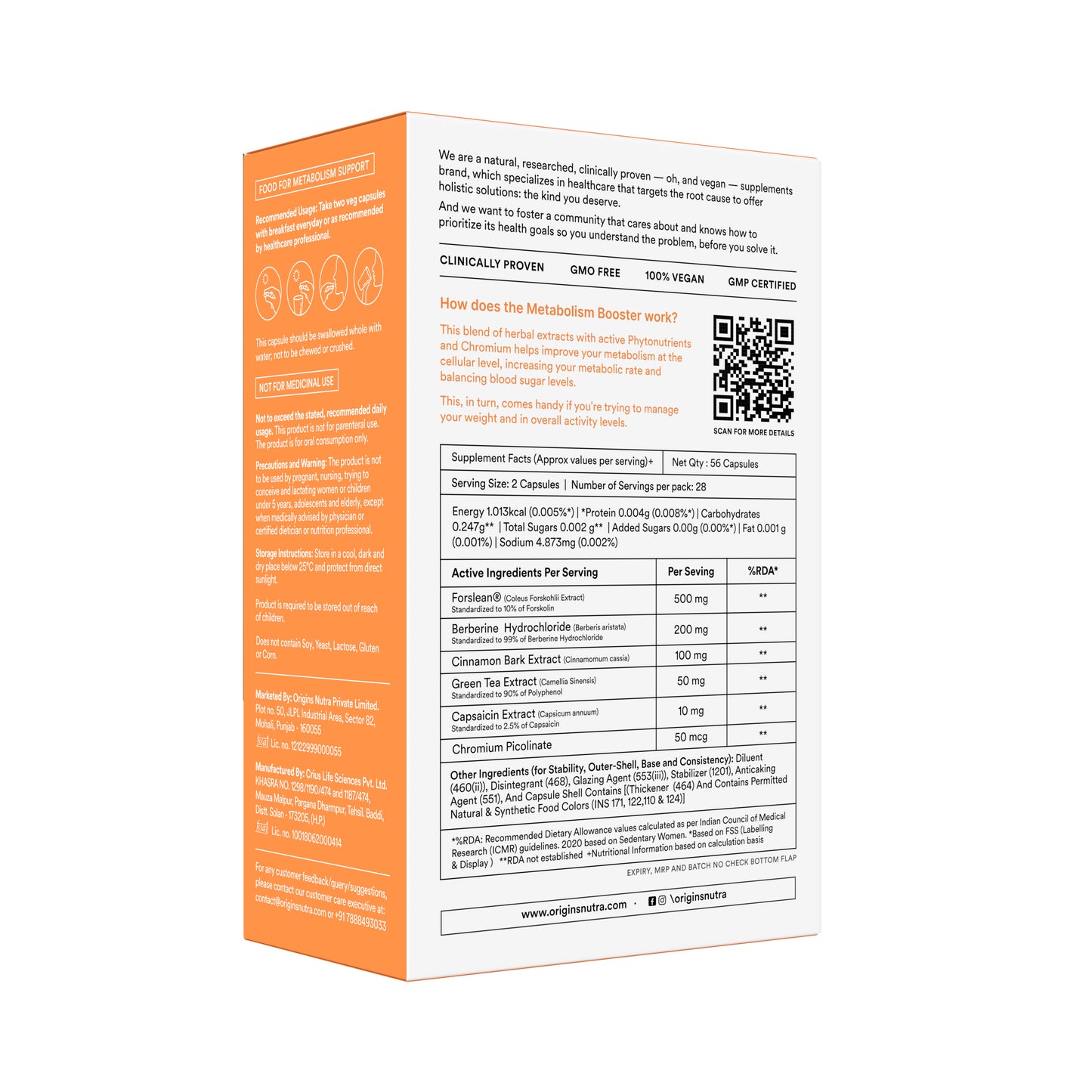 Origins Nutra Metabolism Booster Capsules|Weight Management|Leaner Body Composition| Helps Manage Healthy Weight| GMO-Free| GMP Certified| For Men & Women| 56 Veg Capsules| Pack of 3