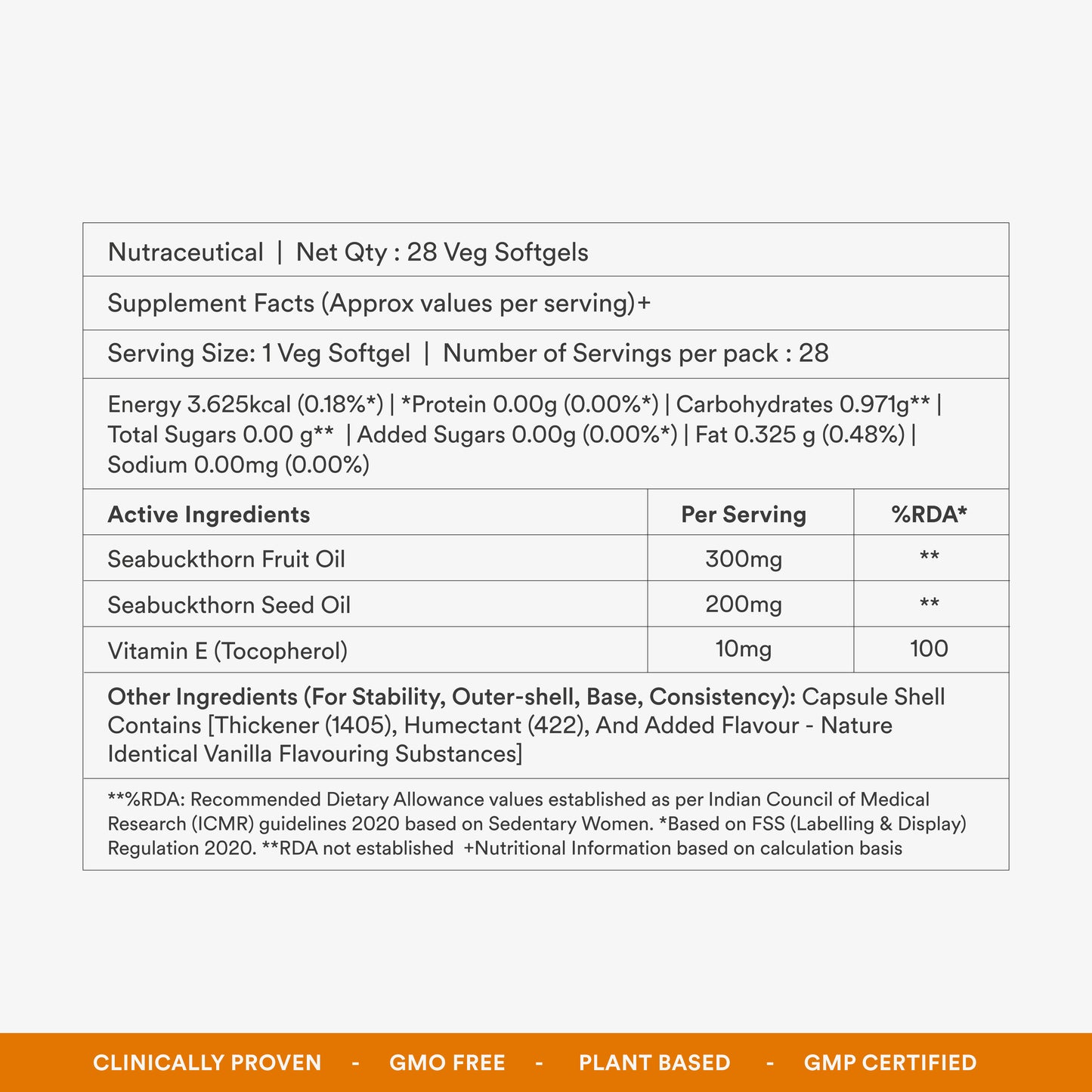 Origins Nutra Sea Buckthorn Oil |Reduce Wrinkles & Pigmentation, Supports Skin Hydration & Elasticity | Sea Buckthorn Oil | GMP Certified | For Men & Women | 28 Capsules Pack of 2