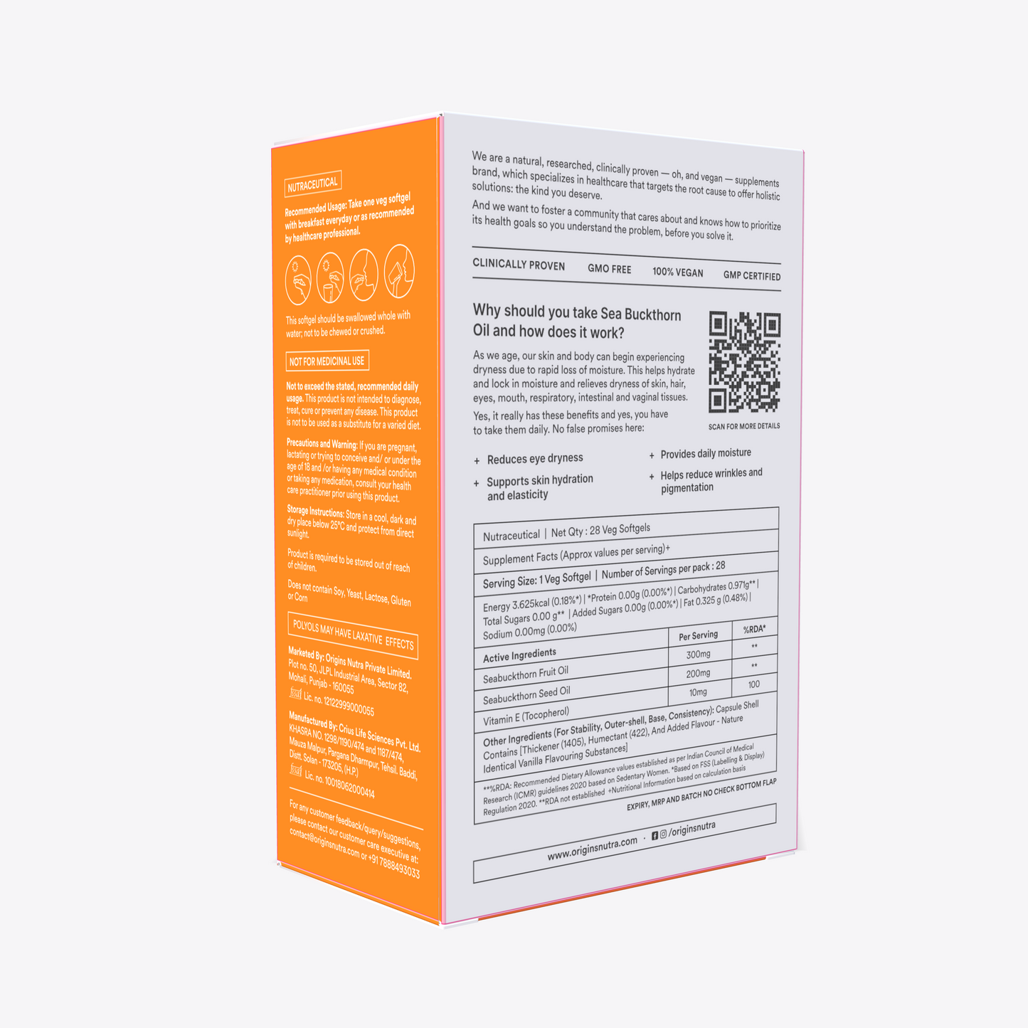 Origins Nutra Sea Buckthorn Oil |Reduce Wrinkles & Pigmentation, Supports Skin Hydration & Elasticity | Sea Buckthorn Oil | GMP Certified | For Men & Women | 28 Capsules Pack of 3