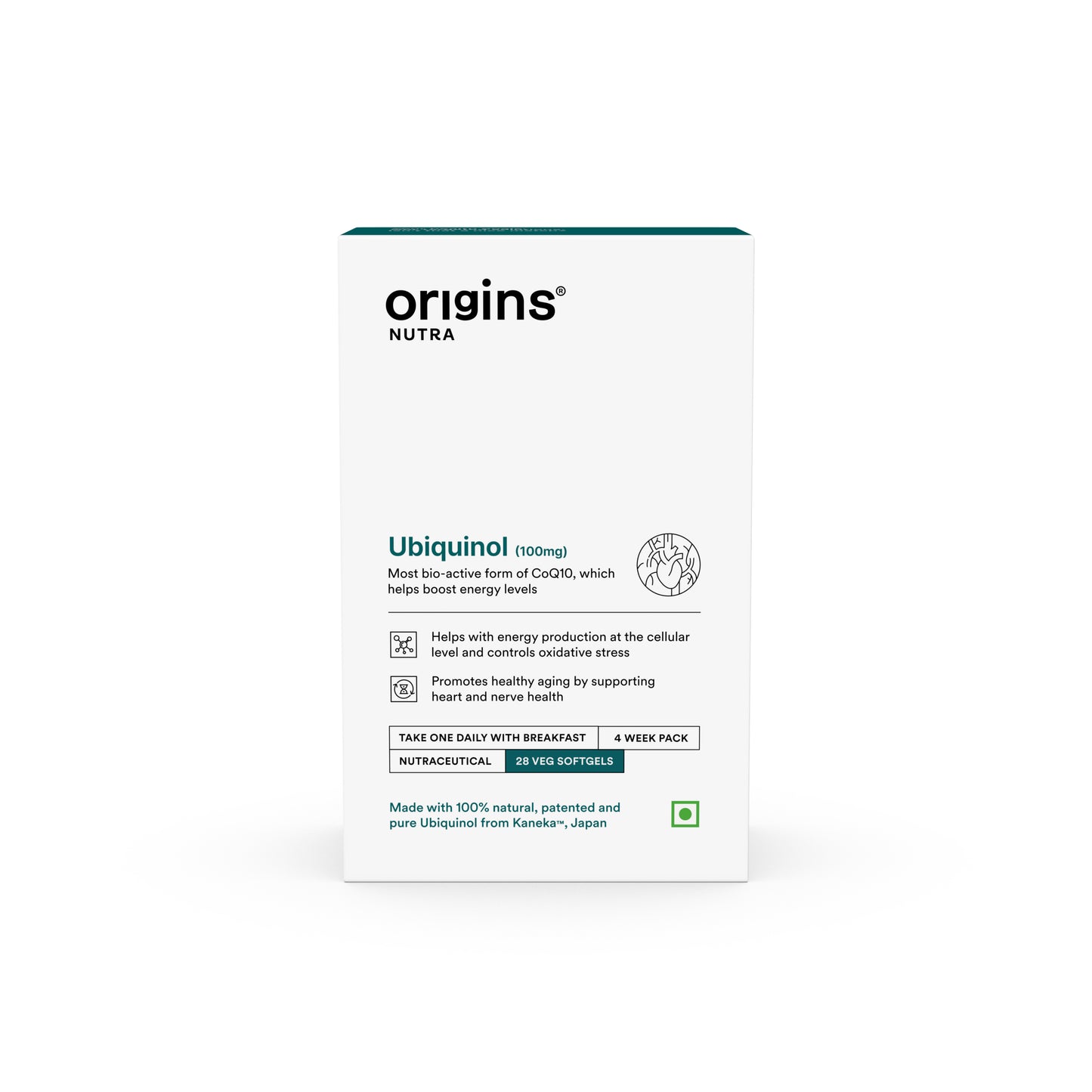 Origins Nutra Ubiquinol (100mg) | Boost Energy, Supports Heart & Healthy Ageing, Enhance Antioxidant Protection | Ubiquinol | GMP Certified | For Men & Women | 28 Soft Gels Pack of 2