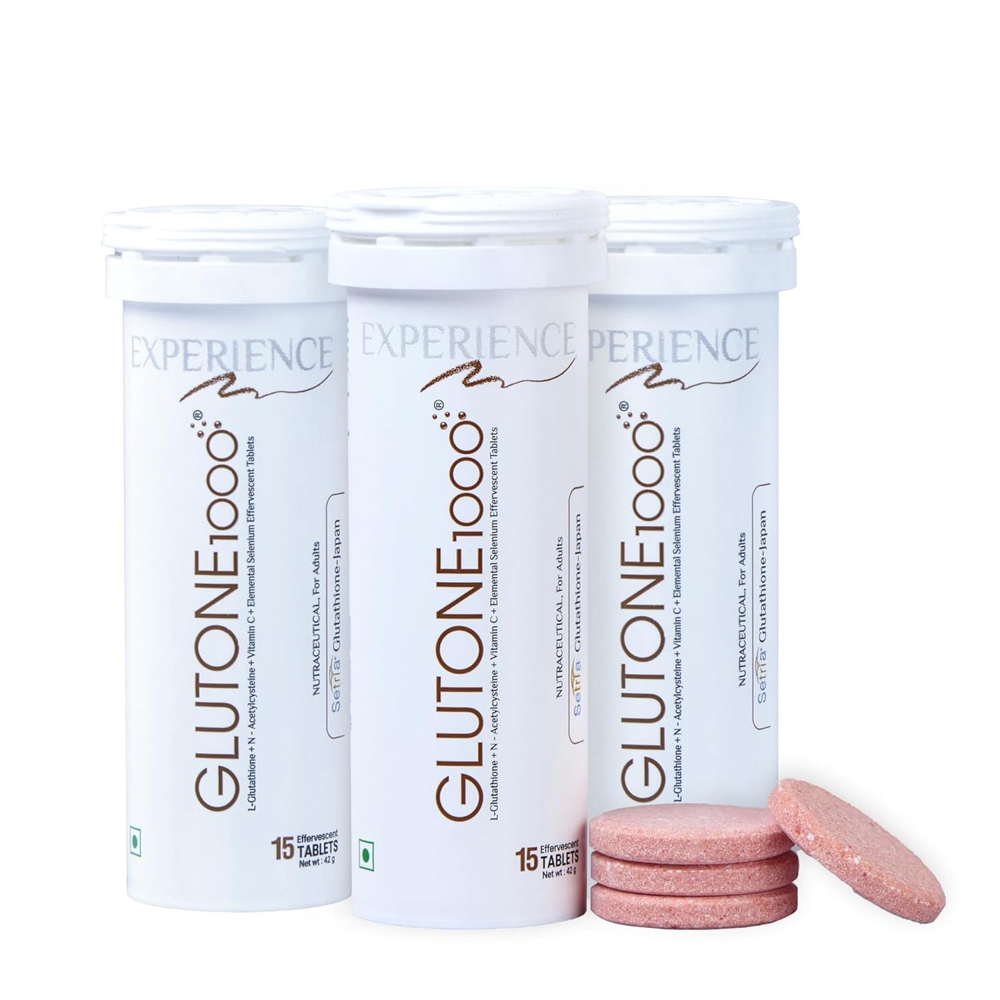 Glutone 1000 – Setria L-Glutathione Effervescent Tablets | Vitamin C 40mg | For Radiant Glow | Evens Skin Tone | 15 Tablets (Pack of 3)