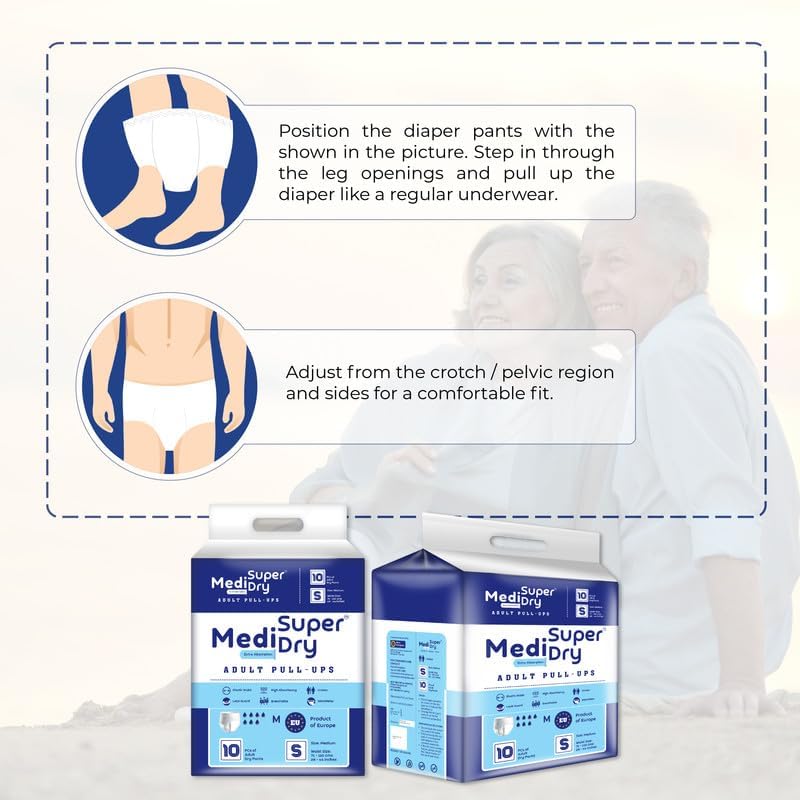 Medisuperdry Adult Diaper Pants | Small (S) |Waist 51-81 cm (20-32 inches) |High Absorbency -10 Hrs |Rash-Free |Leakproof |Breathable |Odourless |Elastic Waist |For Men & Women | 30 Units, Pack of 3