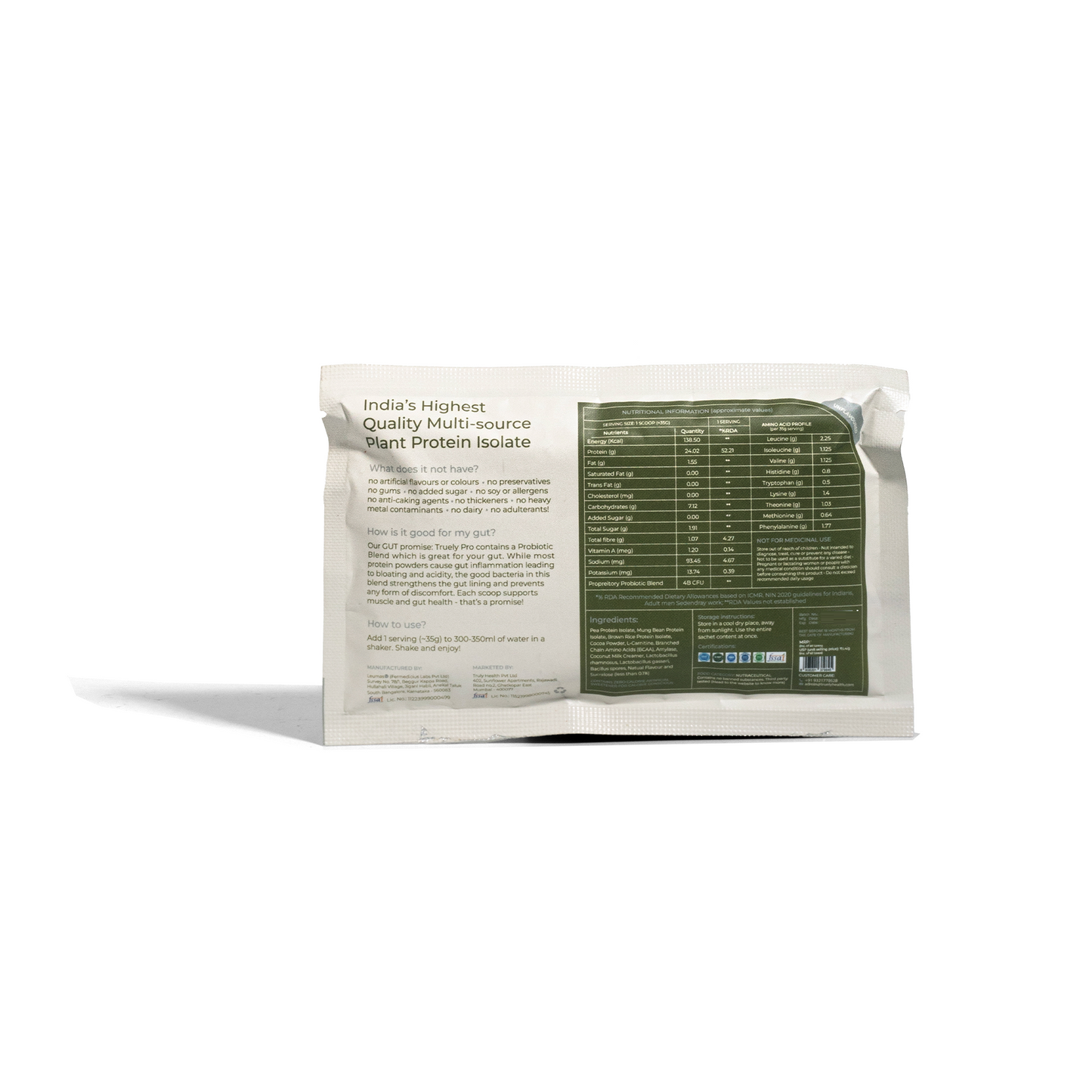 Truely Pro - Vegan Plant Protein | 24g Protein/Serving | 4 Bn CFU Probiotics | 3 Protein Sources - Pea, Brown Rice & Moong Bean | No Artificial Flavours | THIRD-PARTY TESTED | Unflavoured | 3 Serv.