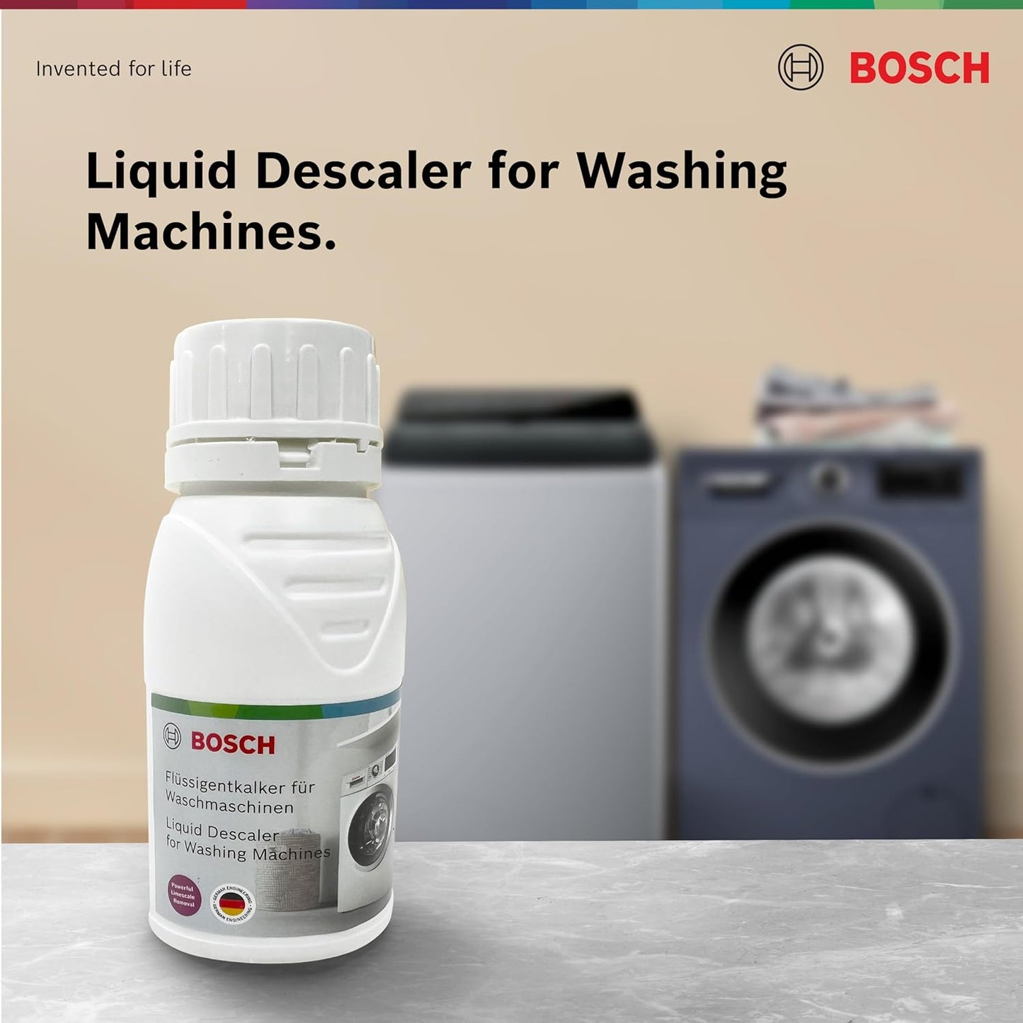 Bosch Liquid Descaler for Washing Machine – 200ml and Bosch Front Load Laundry Detergent Lavender Fragrance - 1 L, Combo Pack of 2