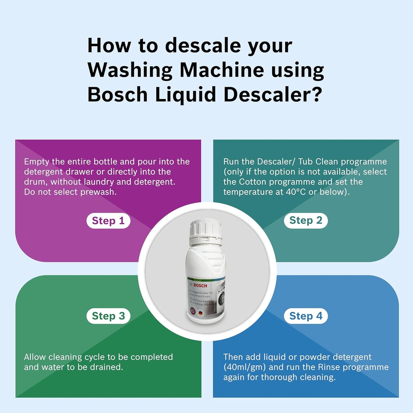 Bosch Liquid Descaler for Washing Machine – 200ml and Bosch Front Load Laundry Detergent Lavender Fragrance - 1 L, Combo Pack of 2