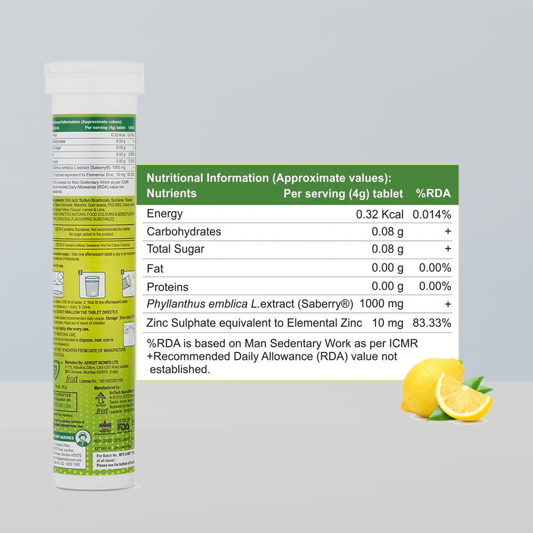 Glutone 1000 & Escor-Z Combo Pack| Setria L-Glutathione, Vitamin C and Zinc Effervescent Tablets| Healthy Skin| Pack of 15 + 20 Tablets (Lime & Lemon Flavour)