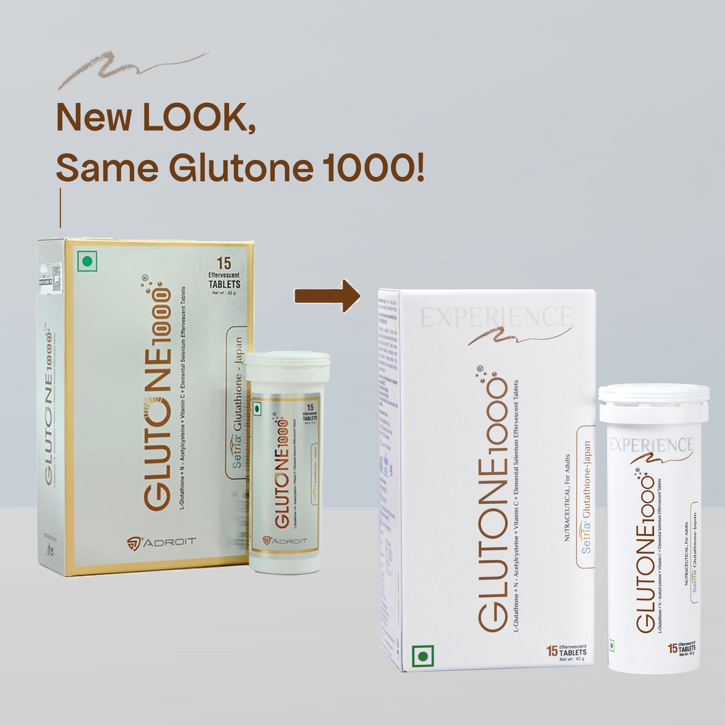 Glutone 1000 & Escor-Z Combo Pack| Setria L-Glutathione, Vitamin C Effervescent Tablets| Healthy Skin| 15 (6) + 20 (6) Tablets (Lime & Lemon Flavour)