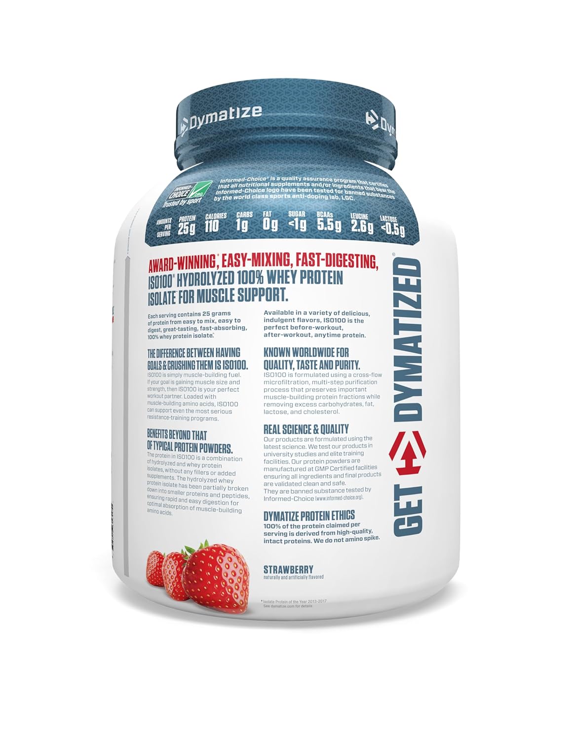 Dymatize Nutrition ISO 100 Whey Protein Powder - 2.3 Kg (Strawberry)