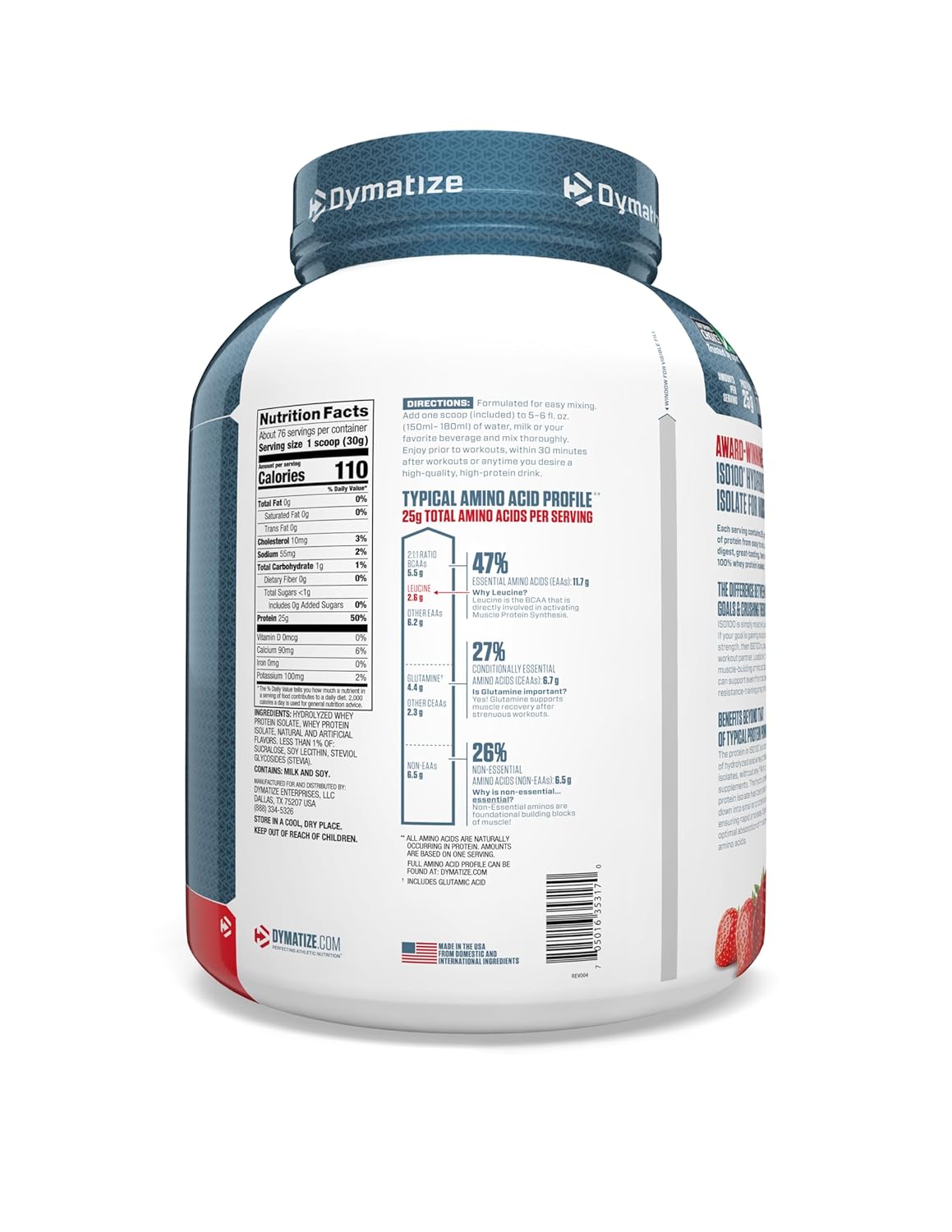 Dymatize Nutrition ISO 100 Whey Protein Powder - 2.3 Kg (Strawberry)