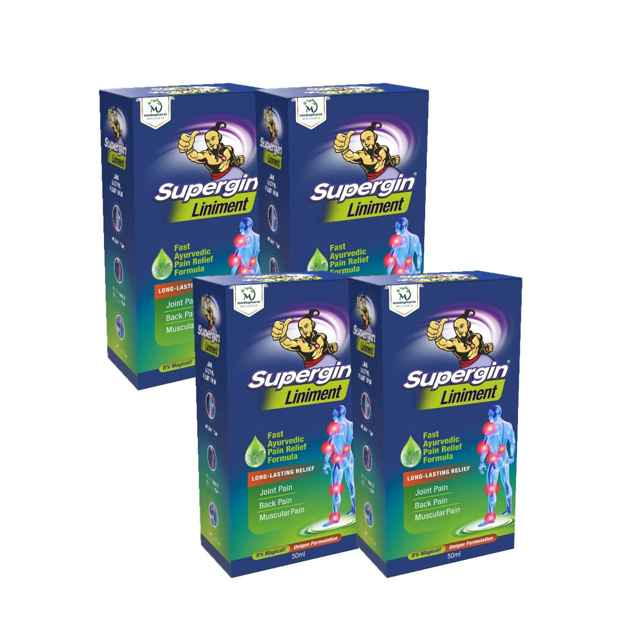 Supergin Liniment Oil - 50ml | Ayurvedic Pain Relief Formula | Quick Relief from Arthritis Pain, Joint Pain, Muscle Pain, Back Pain, and Shoulder Pain (Pack of 4)