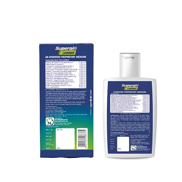 Supergin Liniment Oil - 50ml | Ayurvedic Pain Relief Formula | Quick Relief from Arthritis Pain, Joint Pain, Muscle Pain, Back Pain, and Shoulder Pain (Pack of 6)