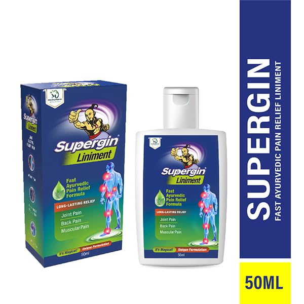 Supergin Liniment Oil - 50ml | Ayurvedic Pain Relief Formula | Quick Relief from Arthritis Pain, Joint Pain, Muscle Pain, Back Pain, and Shoulder Pain (Pack of 6)