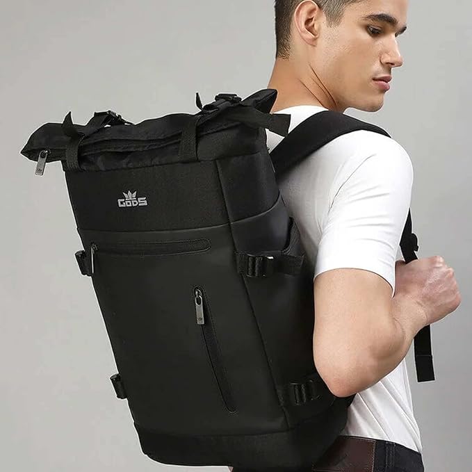 GODS Vajra Roll Top 15.6 inch Polyester Laptop Tech Backpack(25 Ltrs, Black)