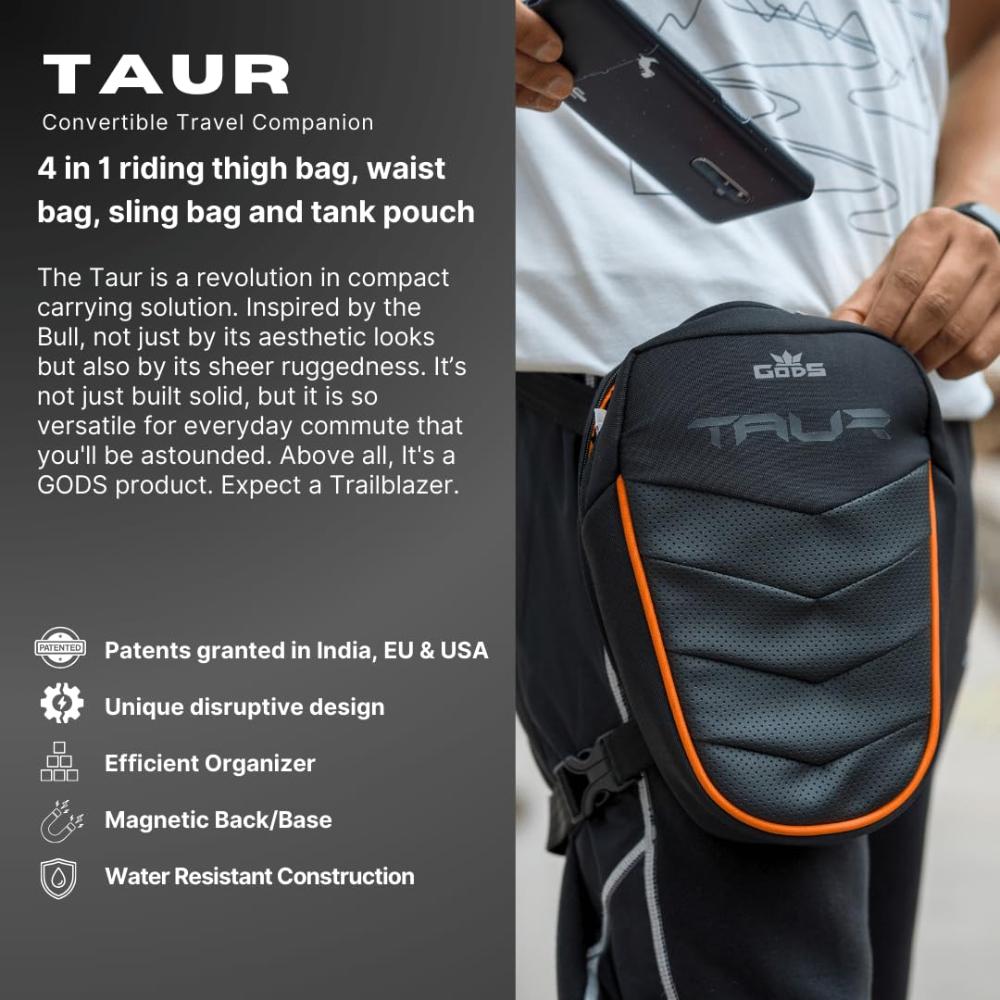 GODS Taur 4 In 1 Magnetic Tank Bag, Thigh Bag, Waist Bag & Messenger Sling Bag(2.5 Ltrs, Black)