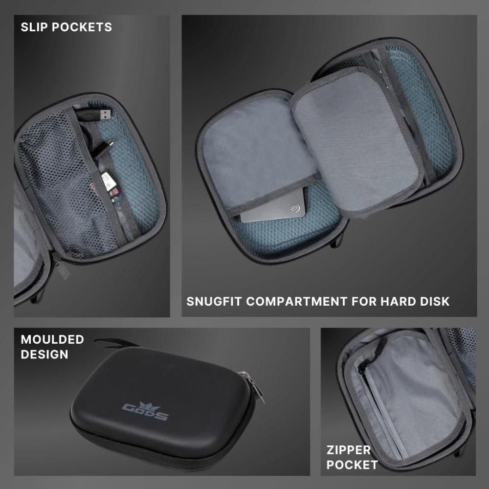 GODS Tech Kit Organiser for Cables, Chargers, Pen Drives, SD Cards, Hard Disk(Black)