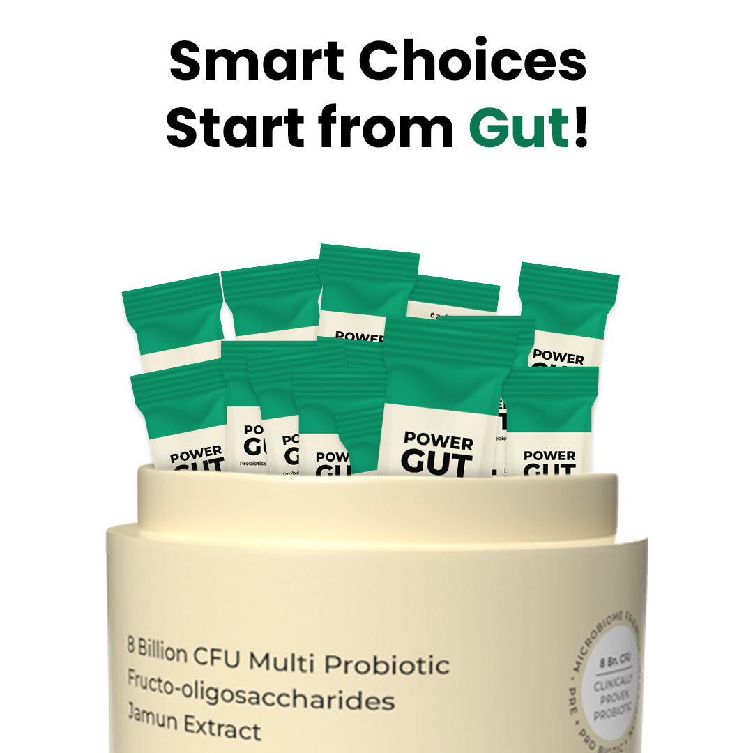 Muditam Ayurveda Power Gut - Prebiotics & Probiotics Supplement | Constipation, Bloating, Gas & Acidity Relief | Clinically Proven Strain | 180 Sachet (Pack of 6)