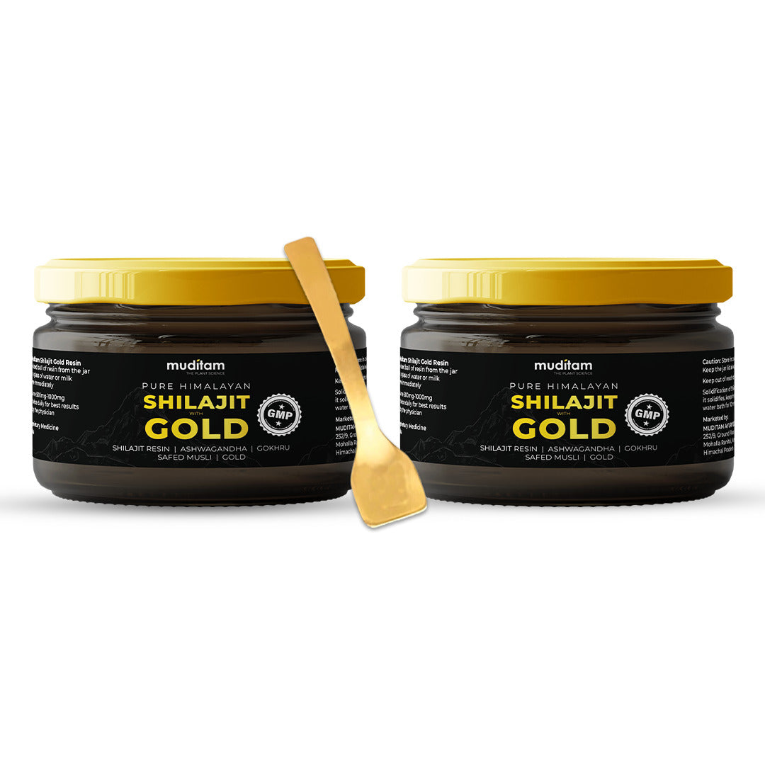 Muditam Ayurveda Shilajit Gold | boost in Strength, Stamina & Muscle building | Clinically Proven Strain | 100% Ayurvedic | 20g (Pack of 2)