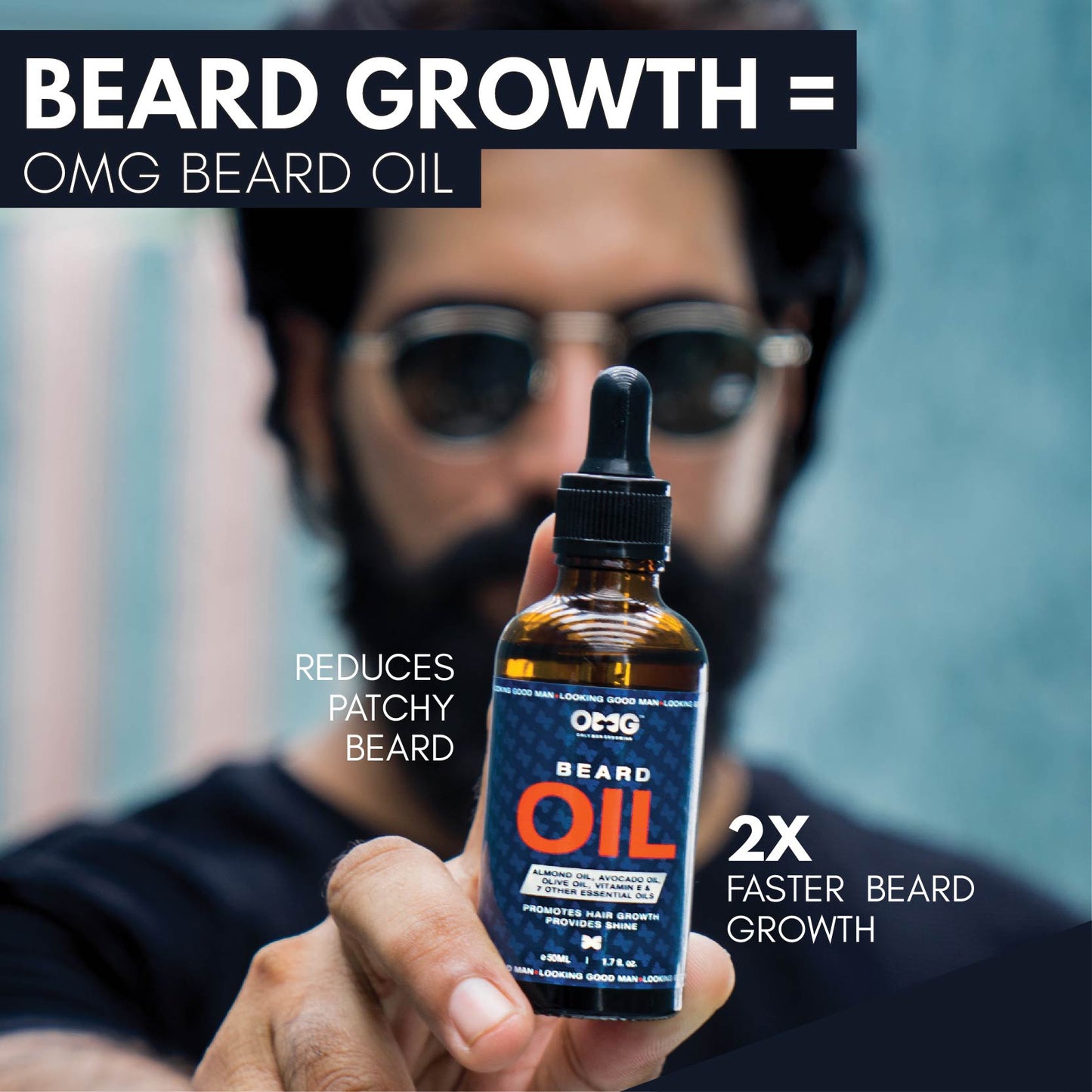 OMG Buy 1 Get 1 Beard Growth Oil 50ml+50ml | Promotes Hair Growth and Gives Shine | Enriched with Vitamin E and 100% Natural Ingredients | Contains Almond Oil, Avocado Oil, Olive Oil