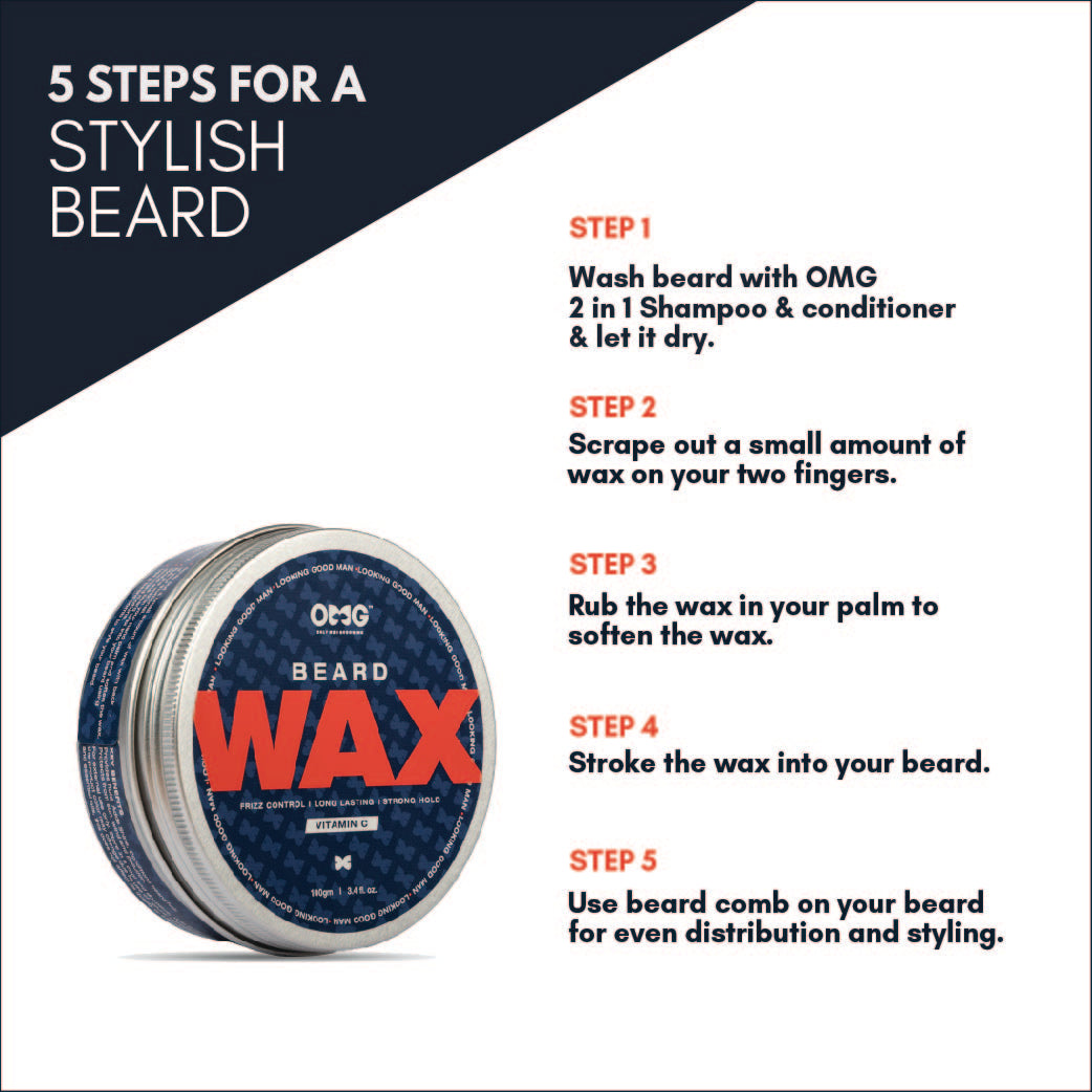OMG Beard Wax 100gm | Frizz Control | Long Lasting Hold | Strong Hold | Enriched with Vitamin C | 100% Natural Ingredients