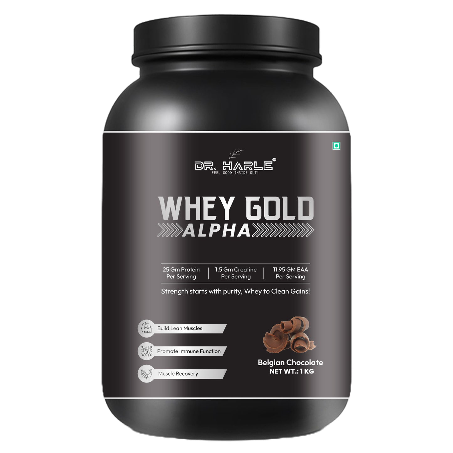 DR. HARLE Alpha Whey Protein Powder 1kg | Gold Standard Whey for Muscle Building, Rich in Amino Acids, 26g Protein, 11.9g EAA, Gluten & Sugar Free Protein Supplement - 1Kg Belgian Chocolate
