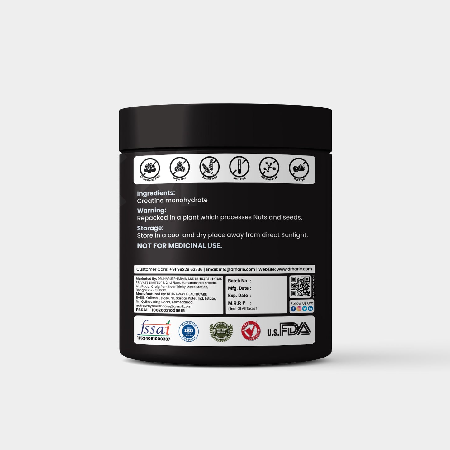 DR. HARLE Pure Creatine Monohydrate Powder 3g Per Serving | Unflavored Micronized for Muscle Growth, Strength & Recovery | 100gm 33 Servings | Dope Free Creatine Mono Hydrate Supplement