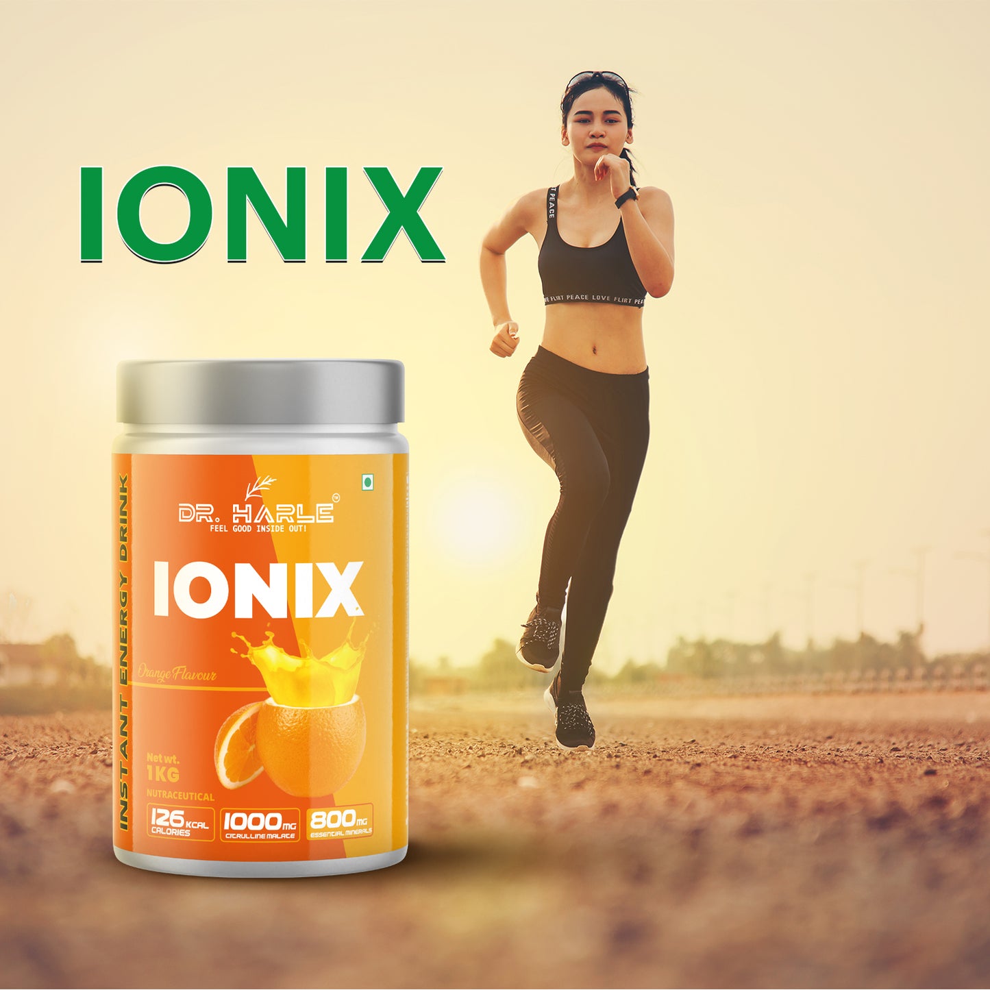 DR. HARLE Ionix Isotonic Energy Drink Powder – 1kg Orange Flavor | Electrolyte & Hydration Support