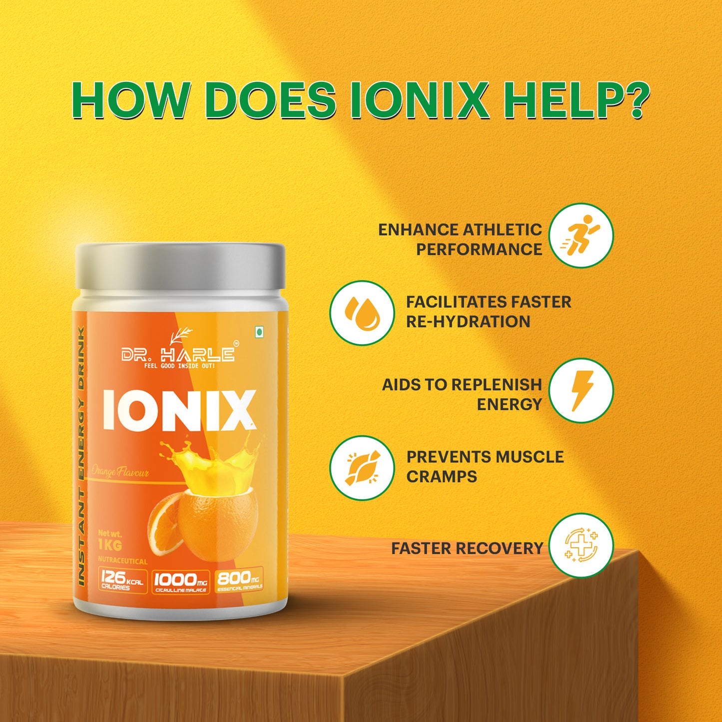 DR. HARLE Ionix Isotonic Energy Drink Powder – 1kg Orange Flavor | Electrolyte & Hydration Support