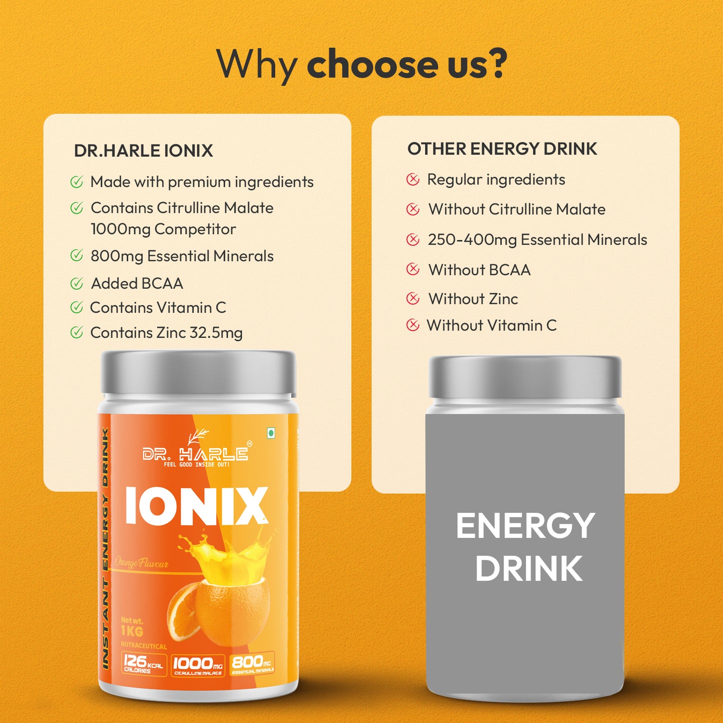 DR. HARLE Ionix Isotonic Energy Drink Powder – 1kg Orange Flavor | Electrolyte & Hydration Support