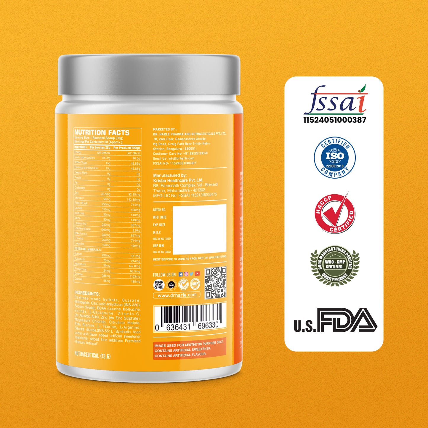 DR. HARLE Ionix Isotonic Energy Drink Powder – 1kg Orange Flavor | Electrolyte & Hydration Support