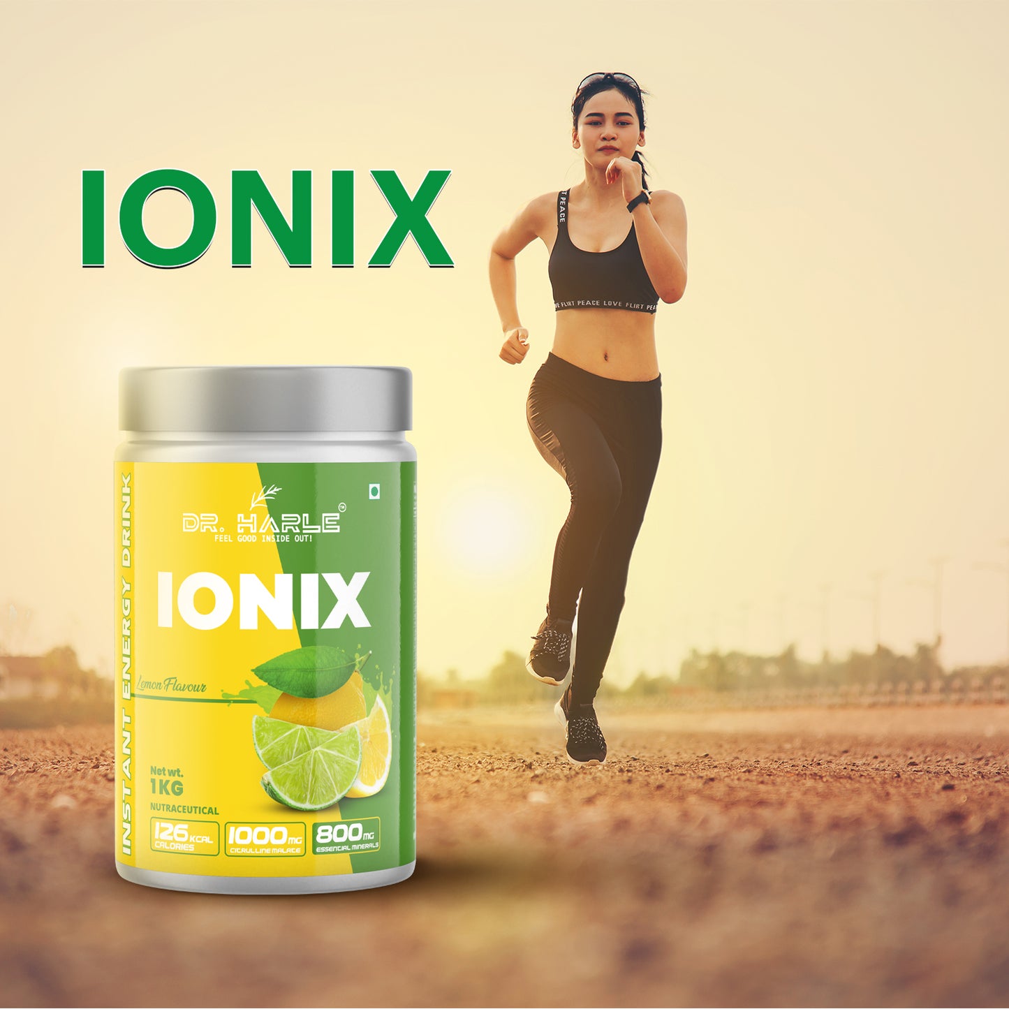 DR. HARLE Ionix Isotonic Energy Drink Powder – 1kg Nimbu Paani Flavor | Electrolyte & Hydration Support