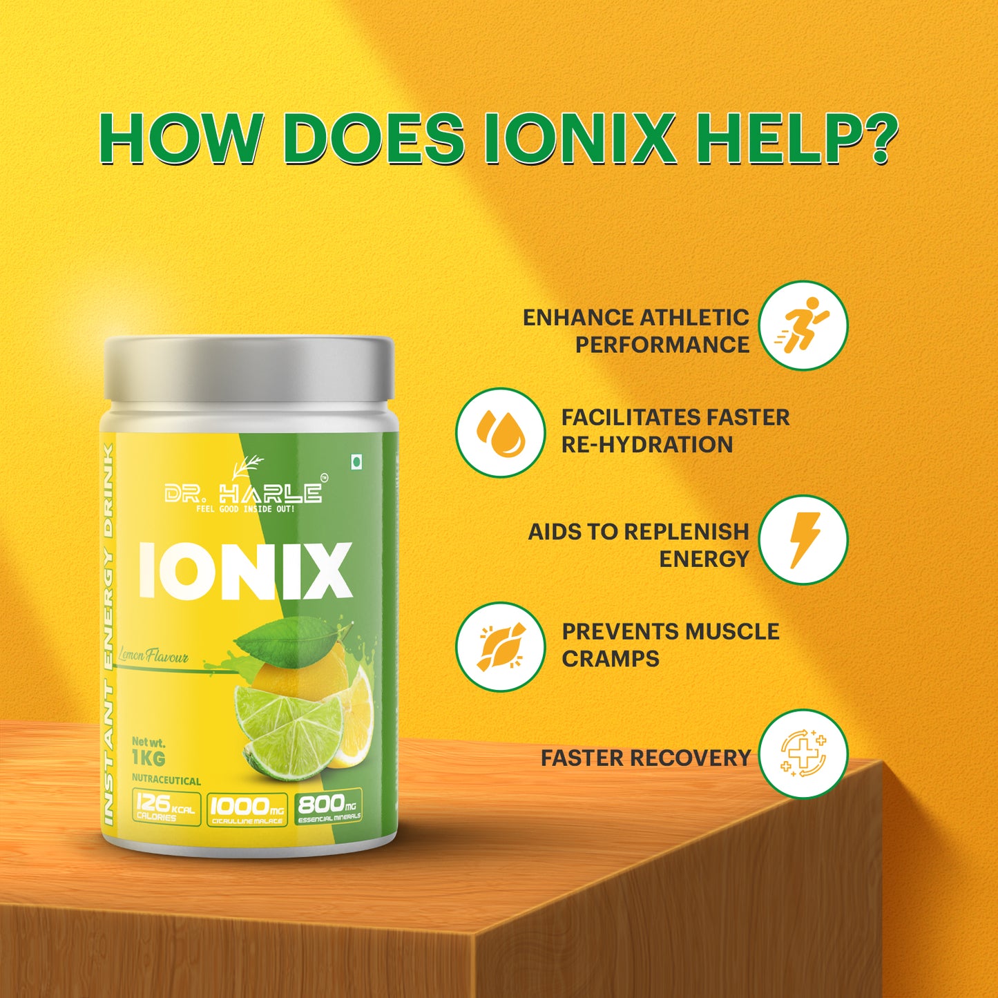 DR. HARLE Ionix Isotonic Energy Drink Powder – 1kg Nimbu Paani Flavor | Electrolyte & Hydration Support