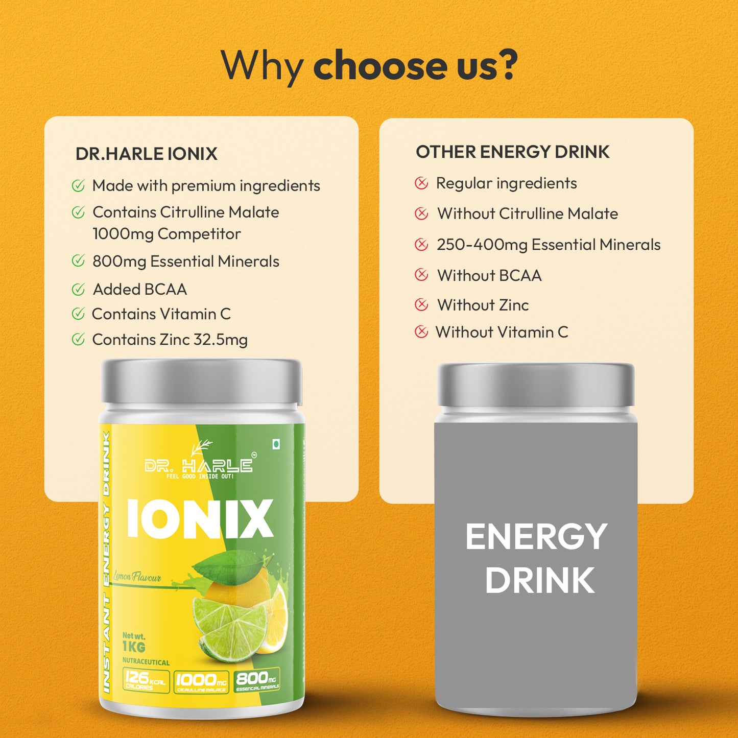 DR. HARLE Ionix Isotonic Energy Drink Powder – 1kg Nimbu Paani Flavor | Electrolyte & Hydration Support