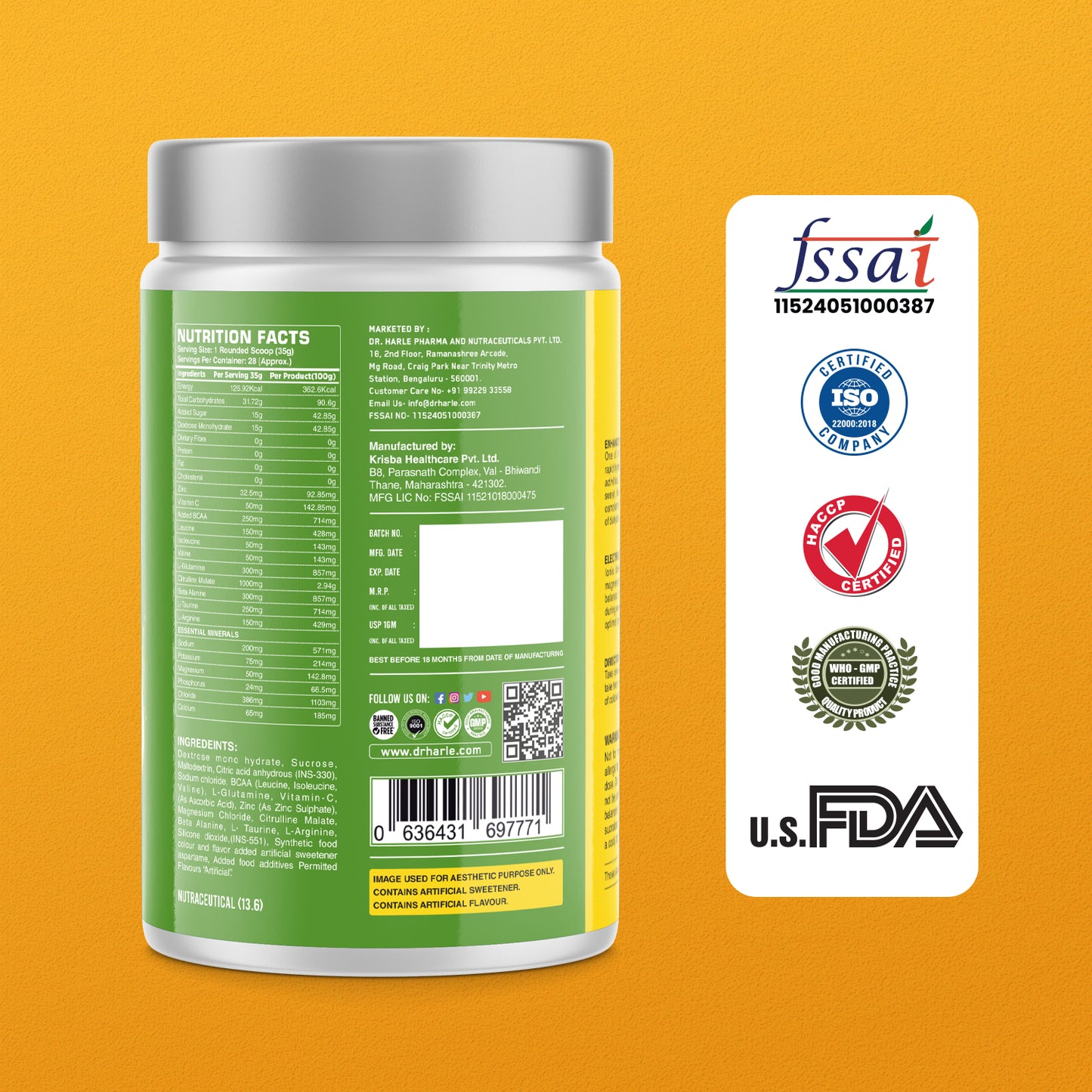 DR. HARLE Ionix Isotonic Energy Drink Powder – 1kg Nimbu Paani Flavor | Electrolyte & Hydration Support