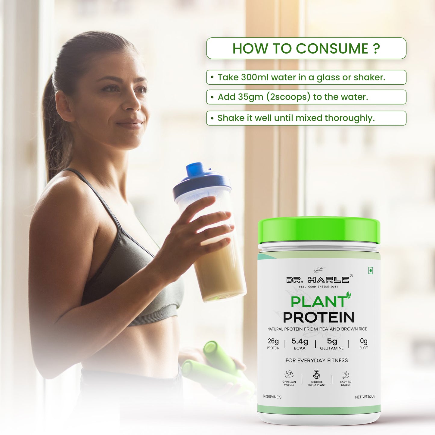 DR. HARLE 100% Vegan Plant Protein Powder for Women & Men 26g Protein, 26 Vitamins & Herbs per Serving with Digestive Enzymes | Supports Muscle Growth & Recovery | All-Natural, Non-GMO, Gluten-Free | Delicious Belgian Chocolate Flavour - 500gm