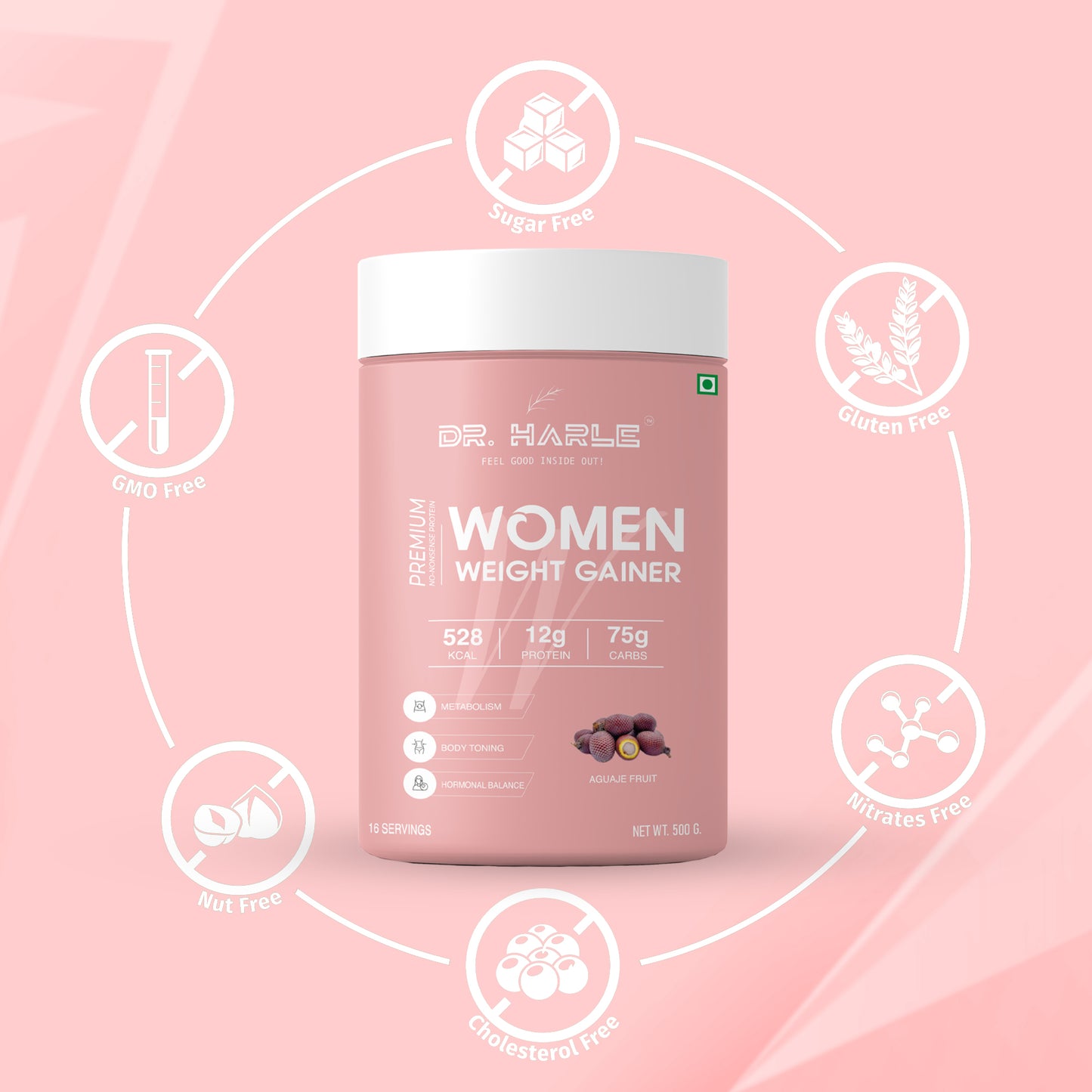 DR. HARLE Weight Gainer for Women with Aguaje Fruit Extract, 25+ Vitamins & Minerals | Curve & Muscle Enhancing Mass Gainer Supplement – Belgian Chocolate Flavor, 500g Weight Gain Protein Powder for Females