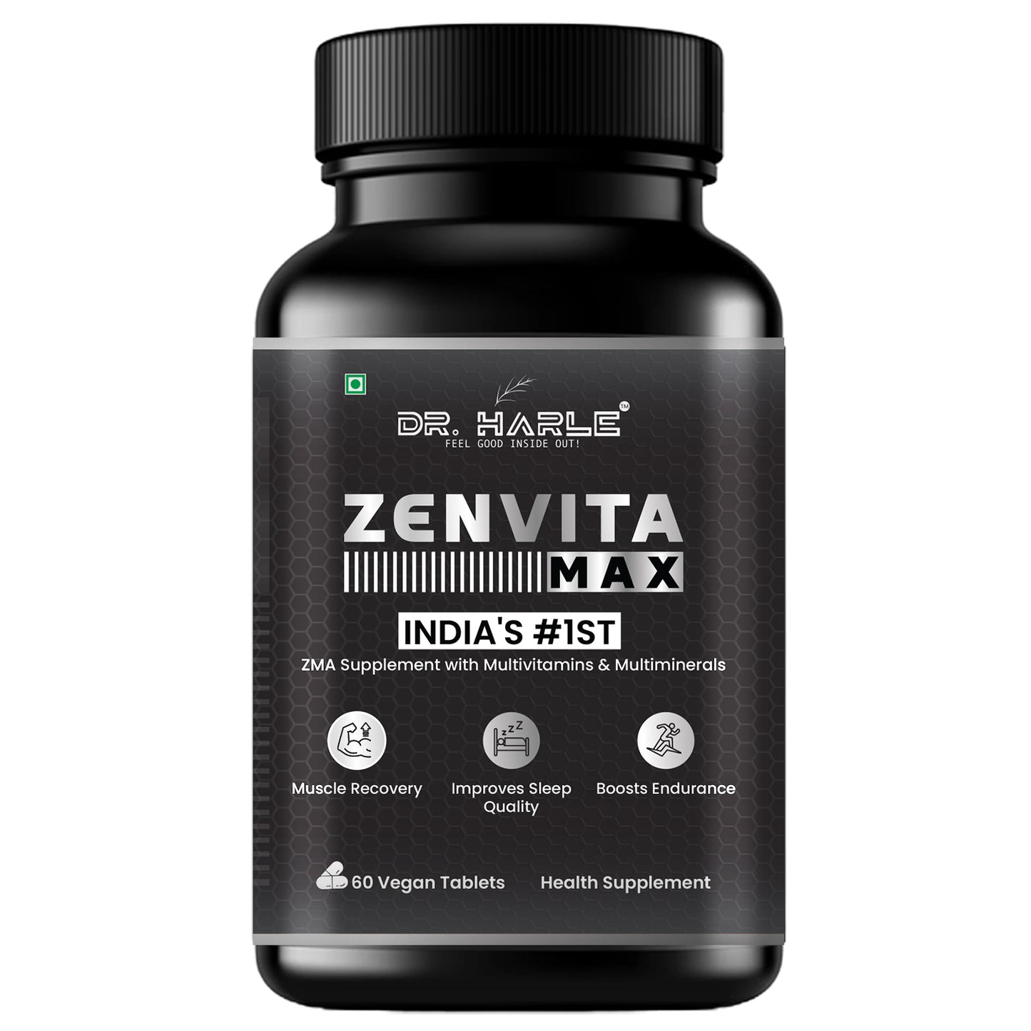 DR. HARLE ZenVita Max India's Only ZMA Supplement for Men & Women with Multivitamins, Minerals, and L-Lysine | Zinc Magnesium Tablets for Muscle Recovery, Sleep Support, Immunity & Endurance - 60 Tablets